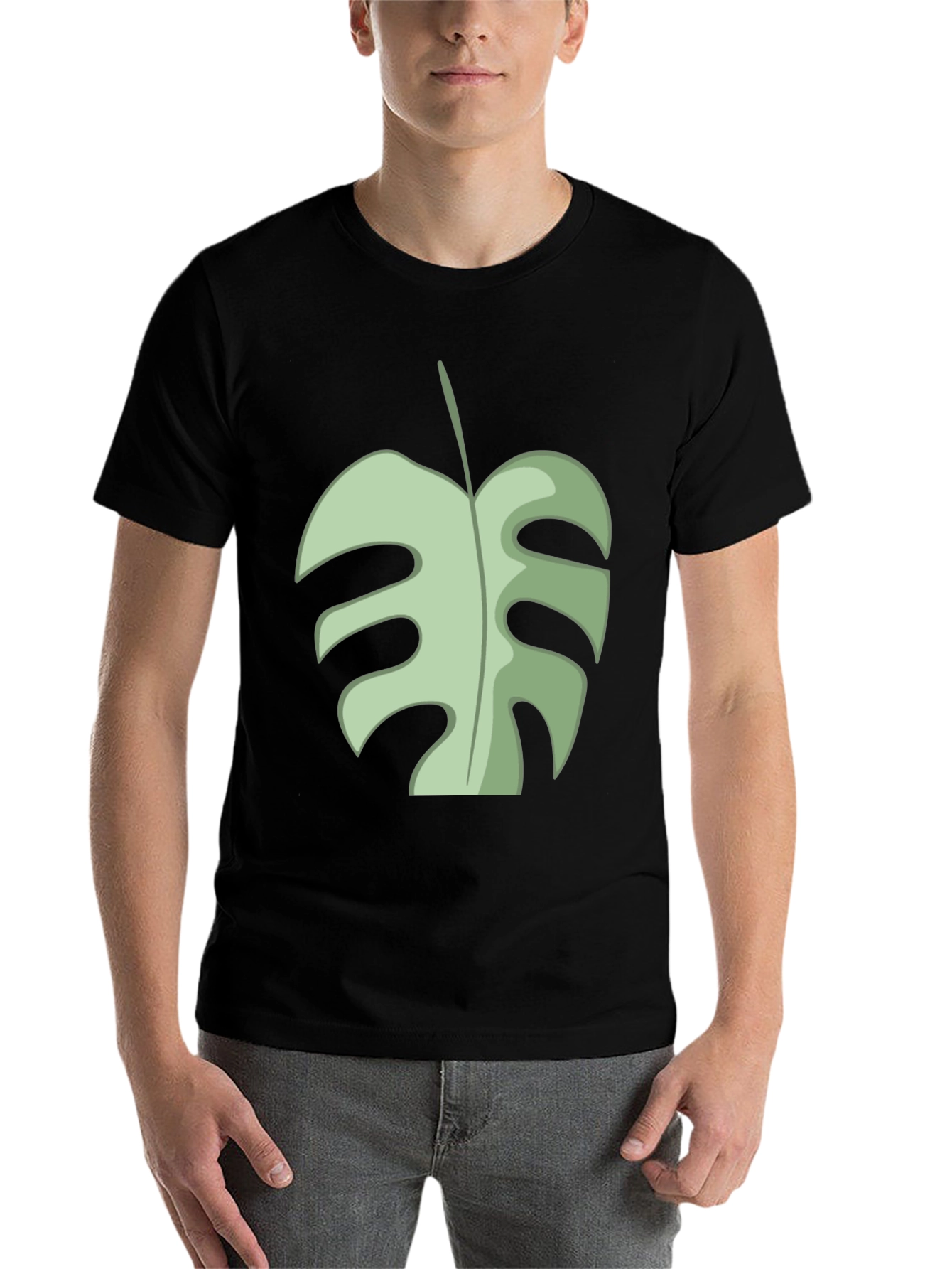 Black Tropical Monstera Leaf Graphic Tee - Black Cotton view 7