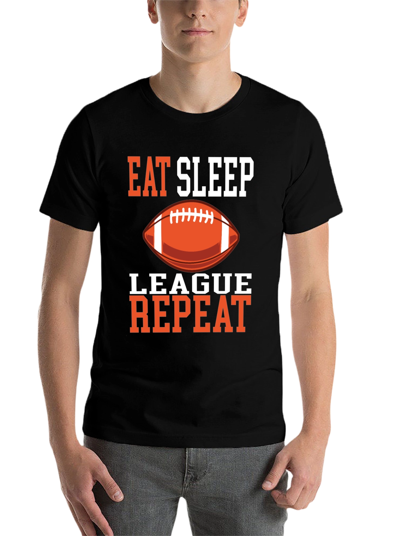 Black Eat Sleep League Repeat T-Shirt Football Black Graphic Tee view 7