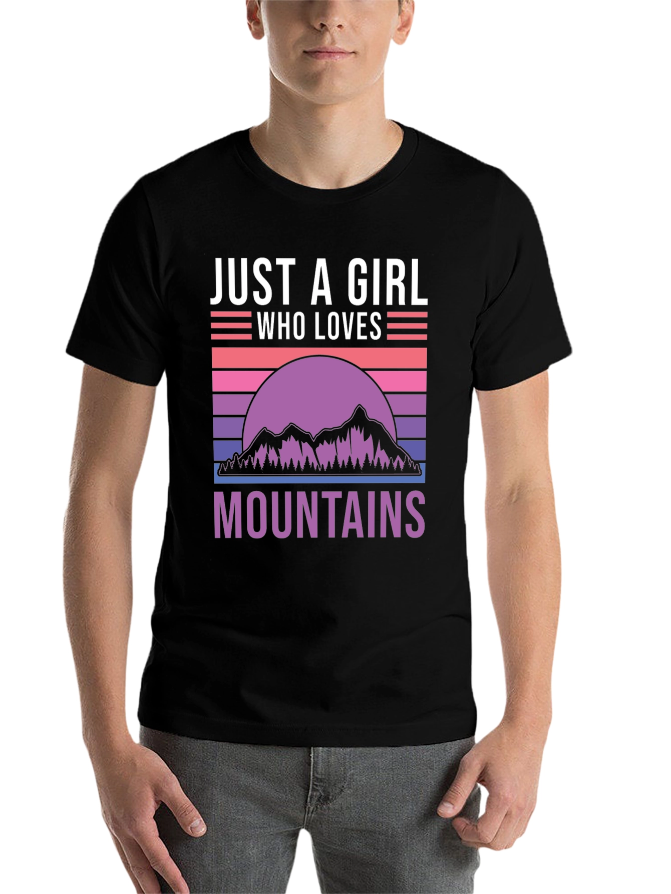 Black Just a Girl Who Loves Mountains T-Shirt view 7