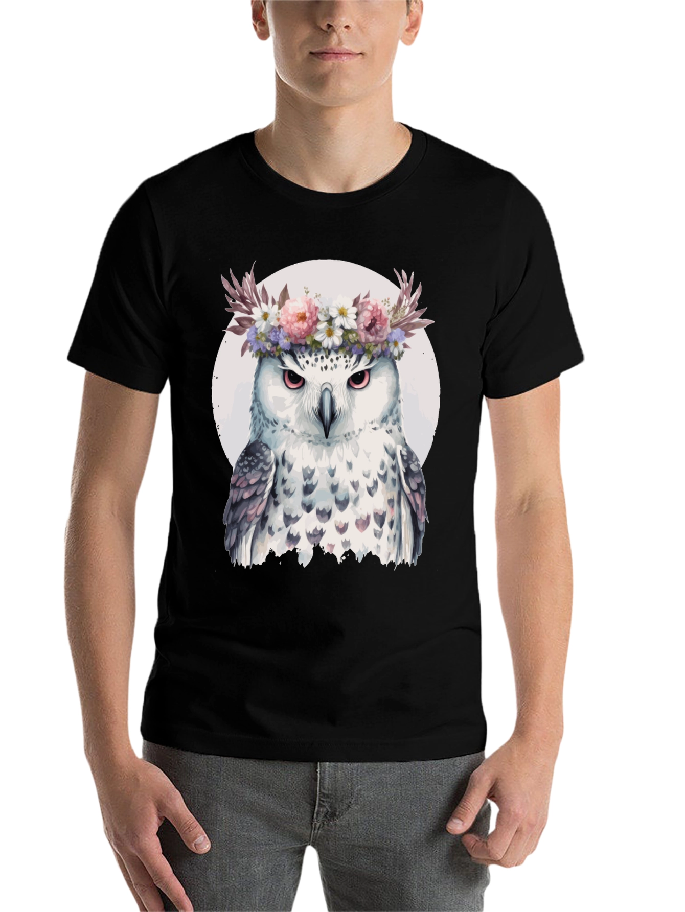Black Owl Flower Crown T-Shirt - Unisex Graphic Tee view 7