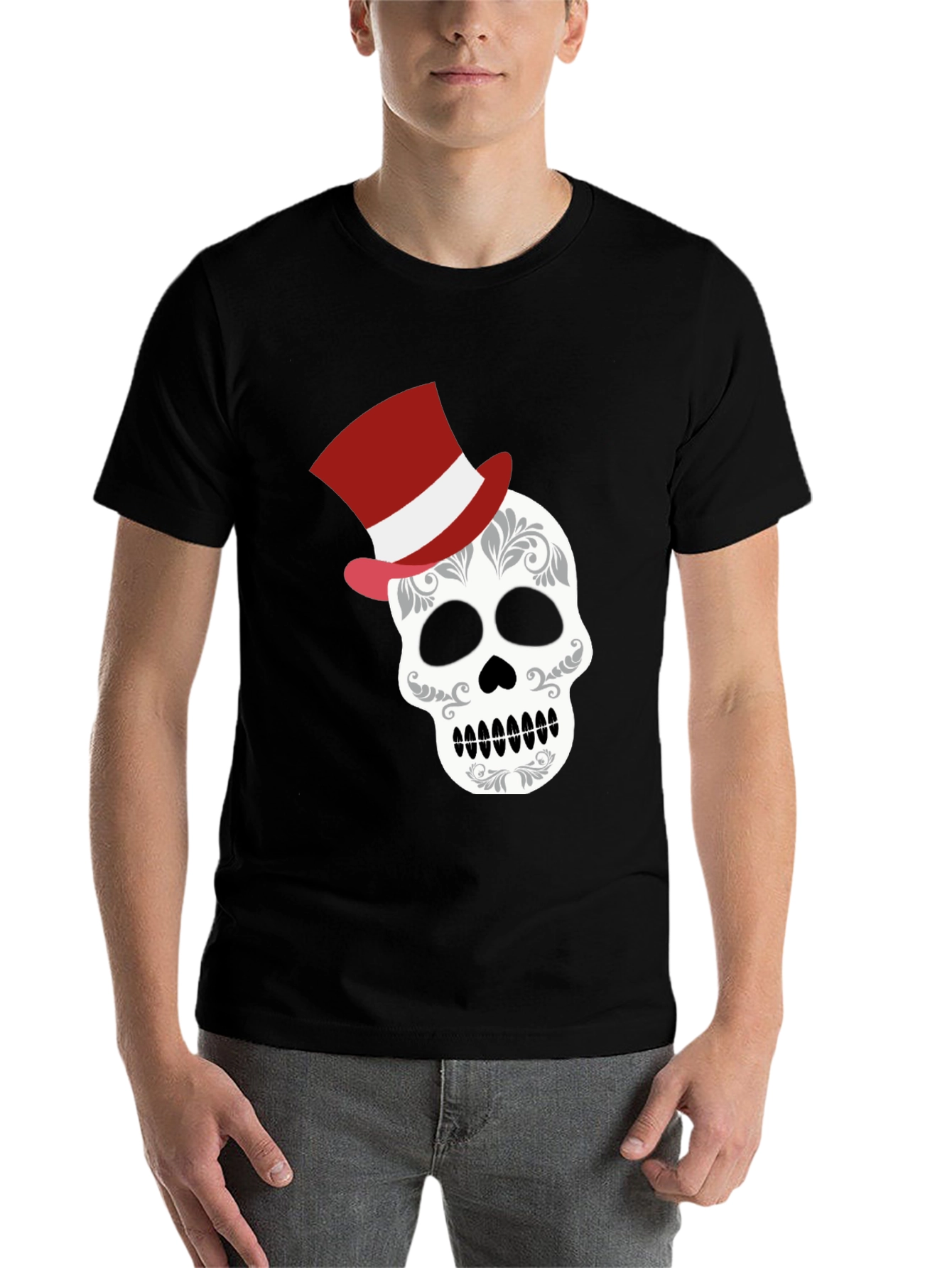 Black Skull Top Hat Graphic Tee - Unique Fashion view 7