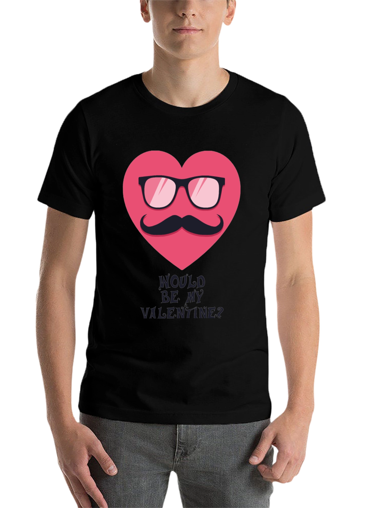 Black Valentine's Day Mustache Heart Graphic Tee view 7