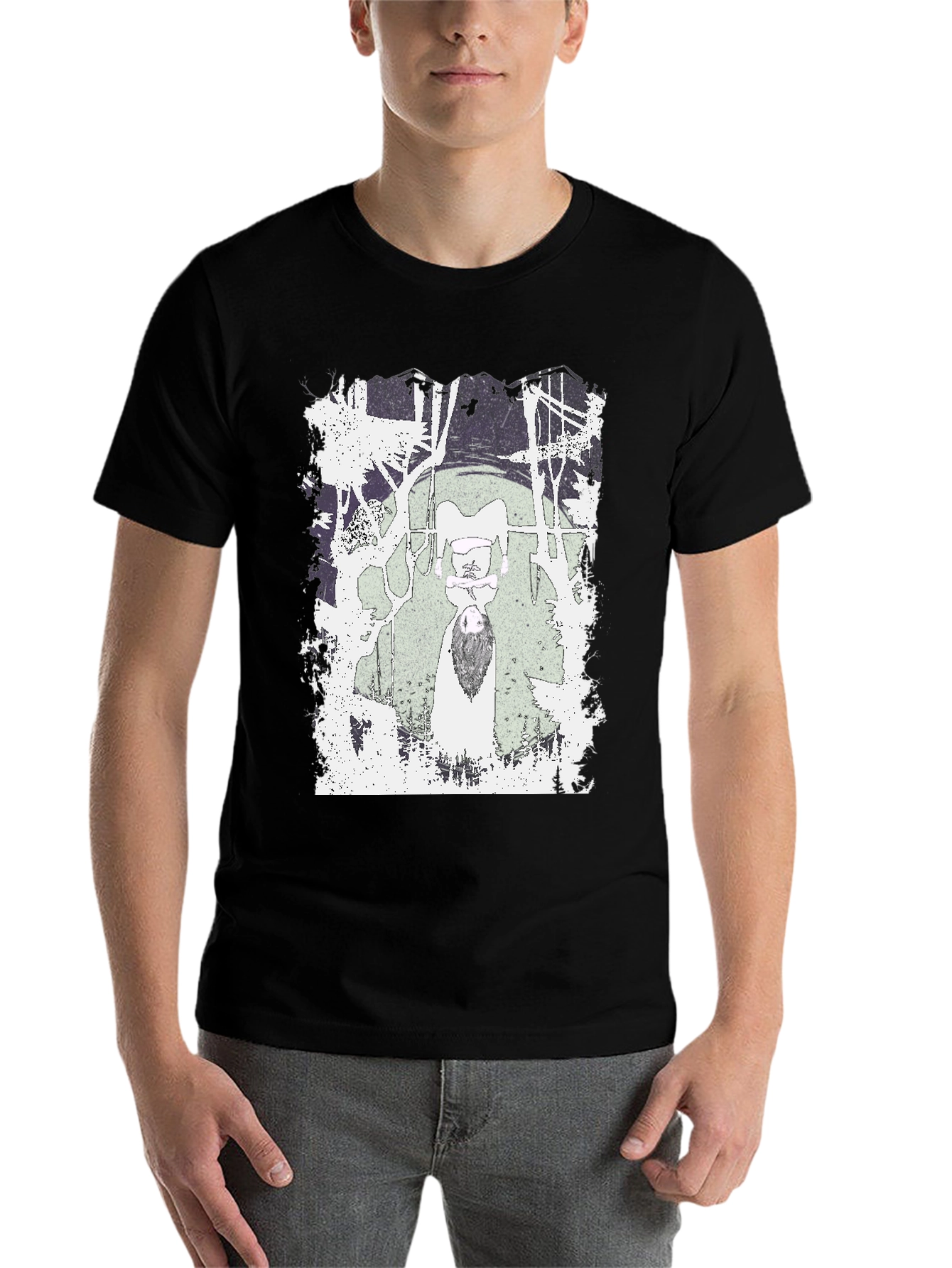 Black Graphic Tee - Unique Design on Black Cotton view 7