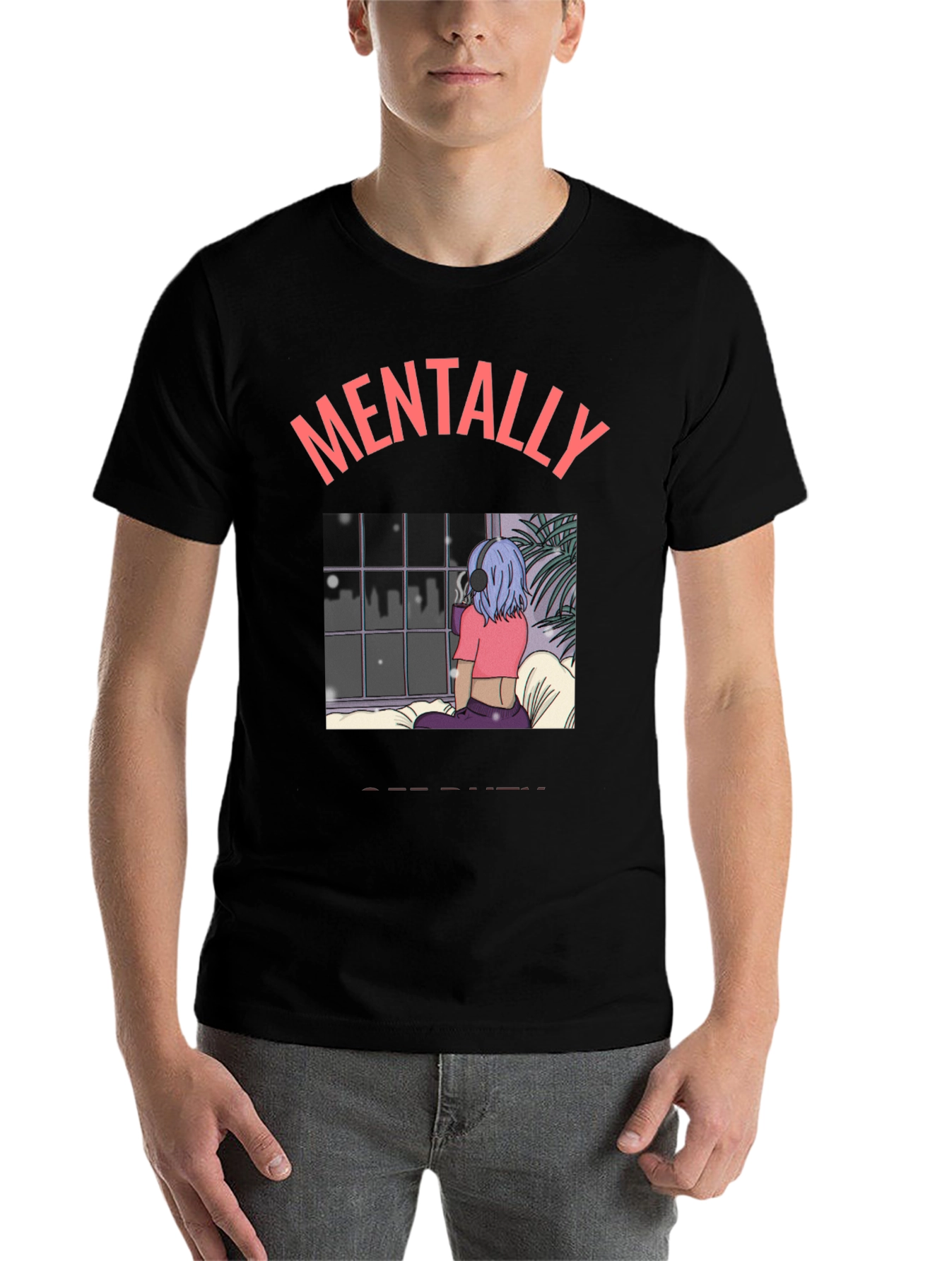 Black Mentally Elsewhere Graphic Tee - Unisex Black T-Shirt view 7