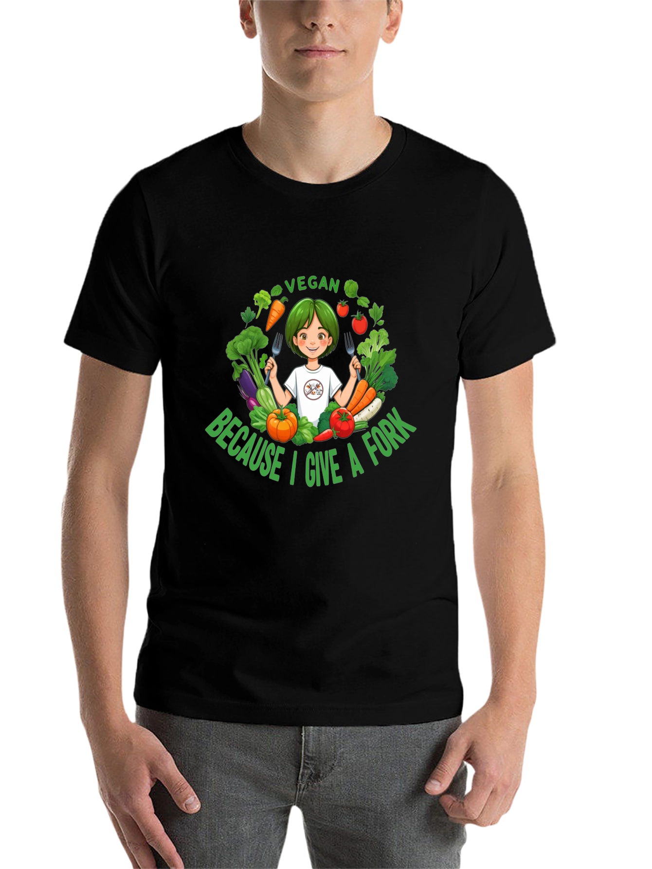 Black Vegan Give a Fork T-Shirt - Unisex Design view 7