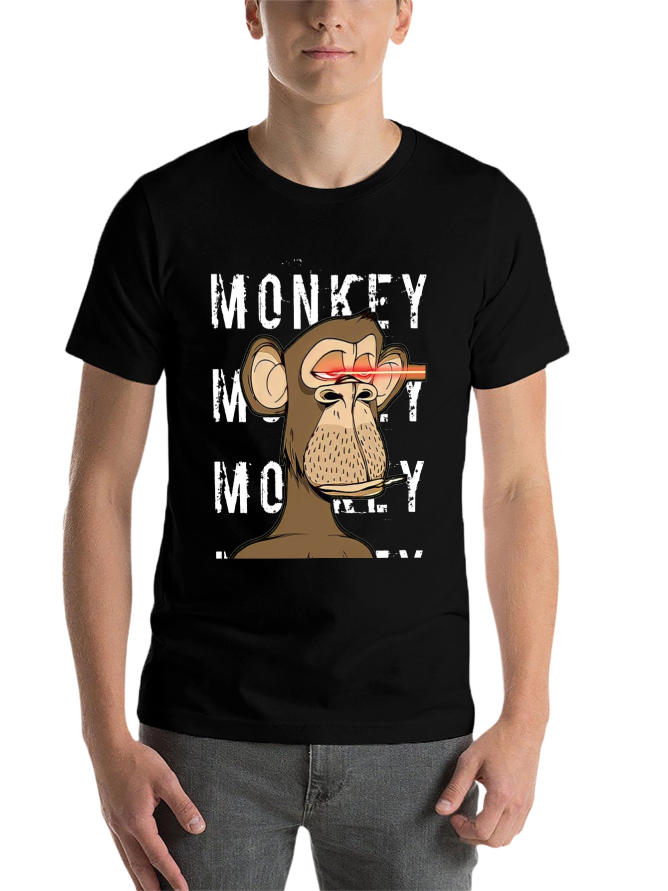 Black Monkey Laser Eyes Graphic T-Shirt view 7