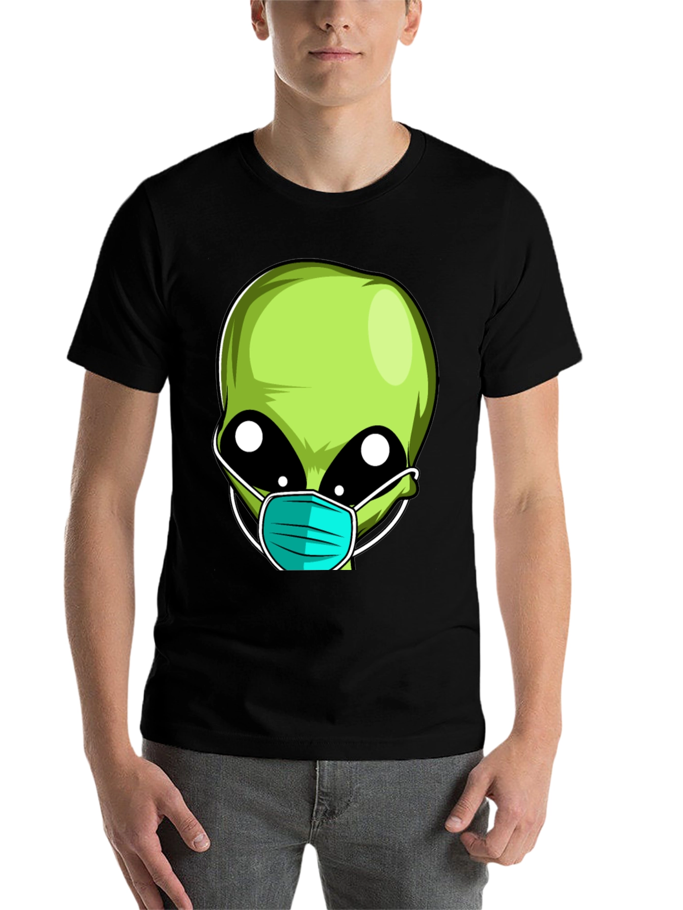 Black Alien Face Mask Novelty T-Shirt view 7