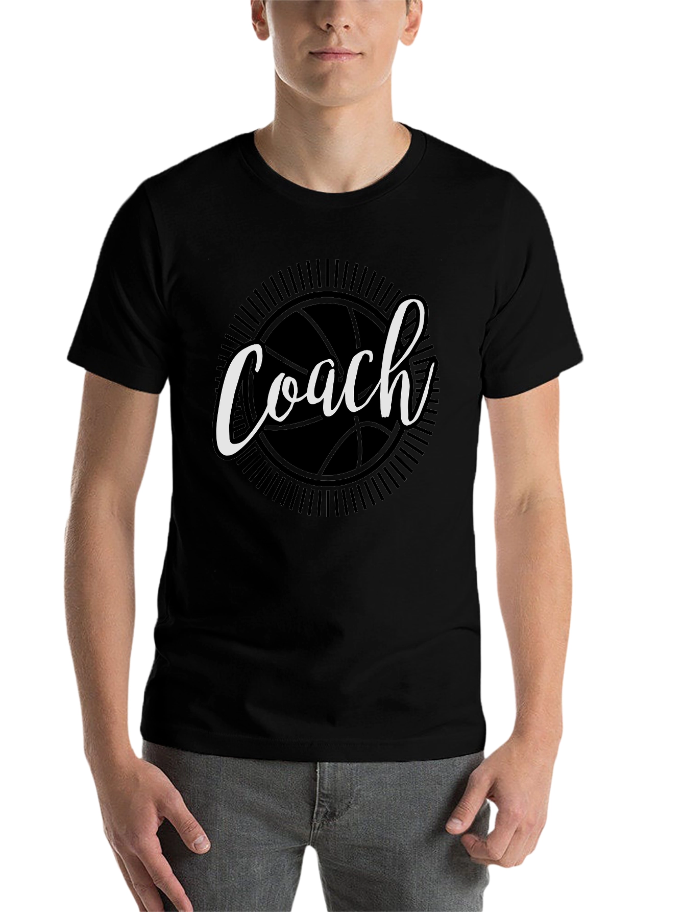 Black Coach Basketball Graphic T-Shirt - Black Cotton Tee view 7