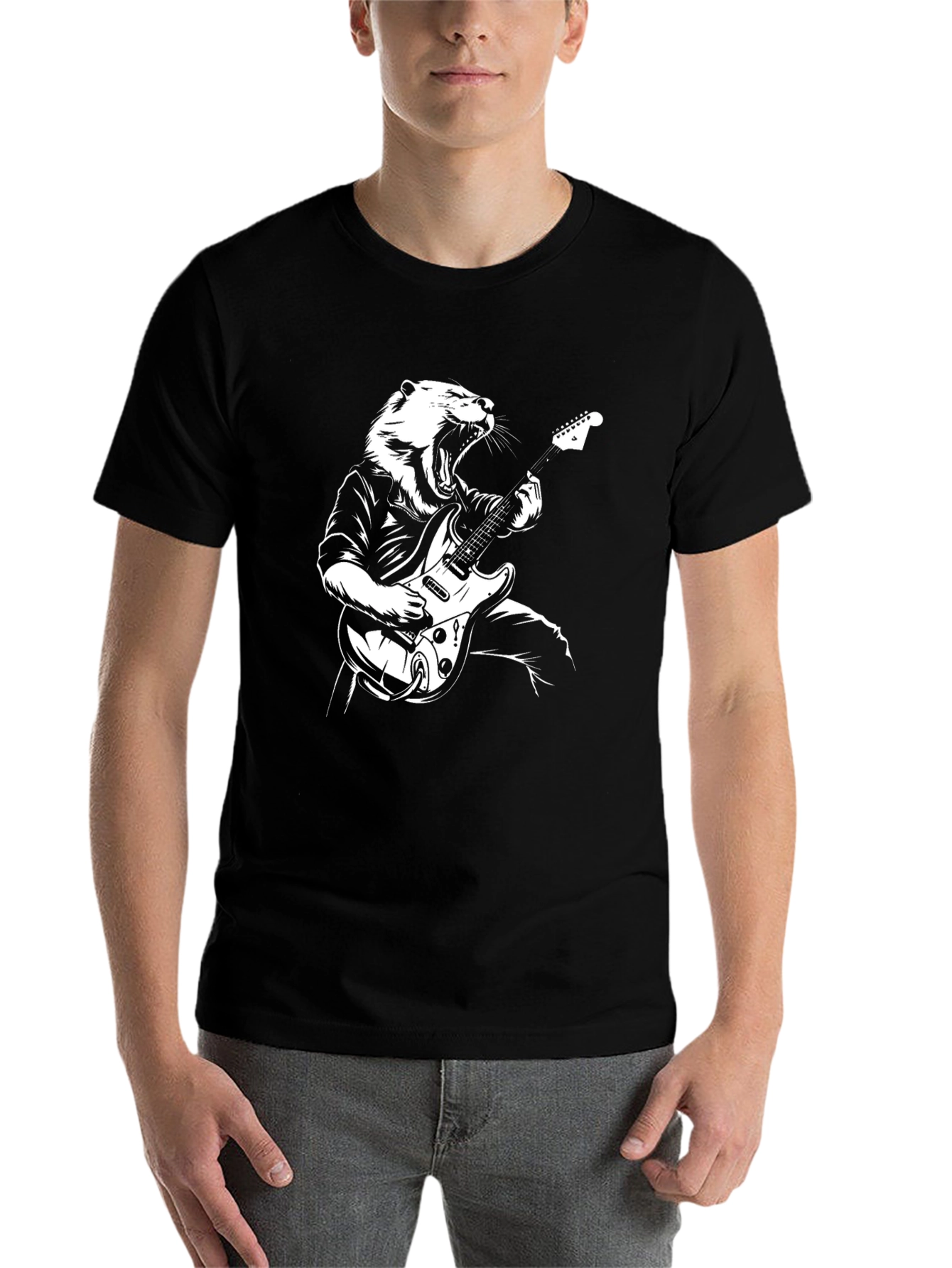 Black Tiger Guitarist Graphic Tee - Black Crew Neck view 7