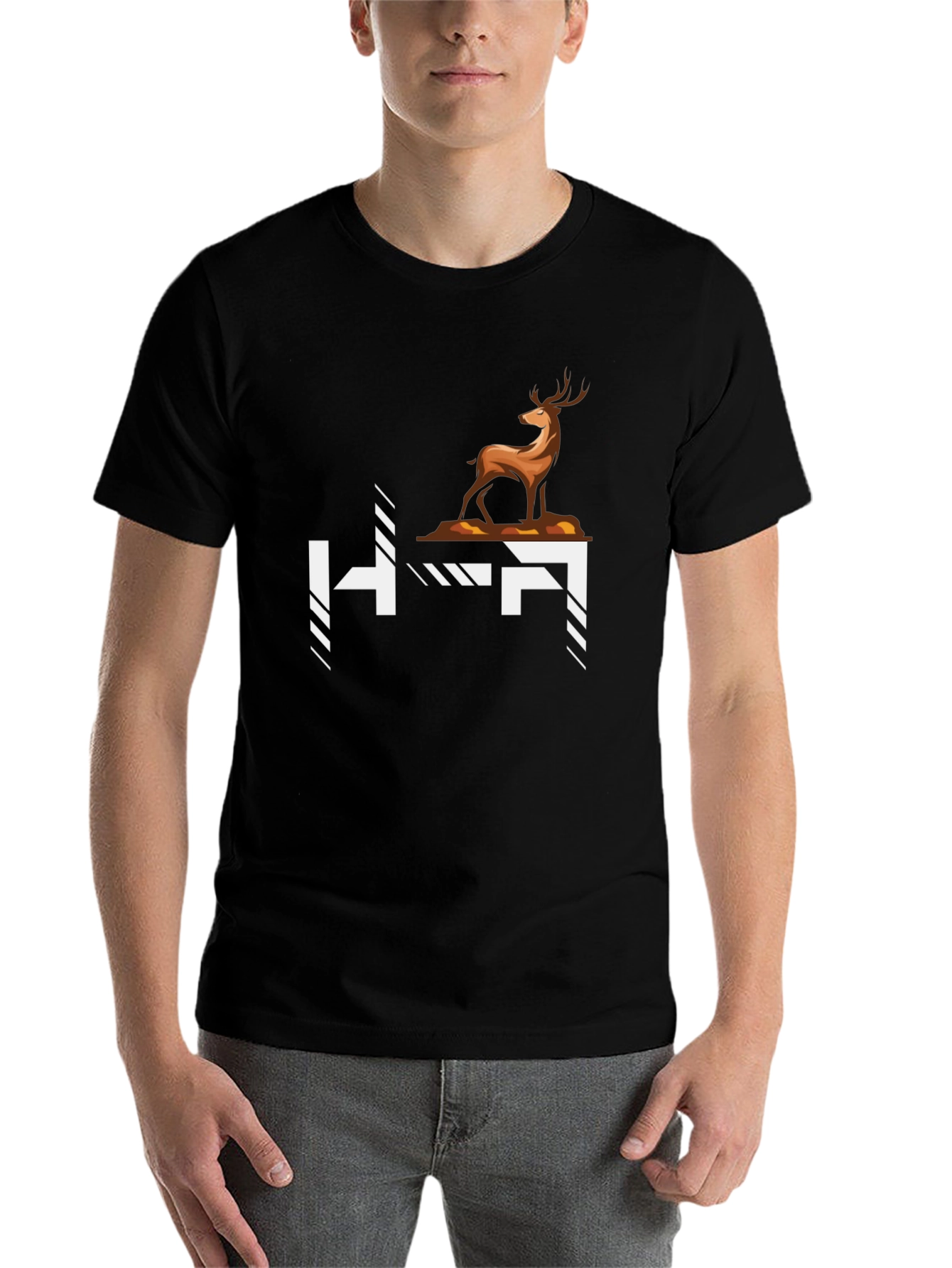 Black Deer Graphic Tee - Stylish Black Cotton T-Shirt view 7
