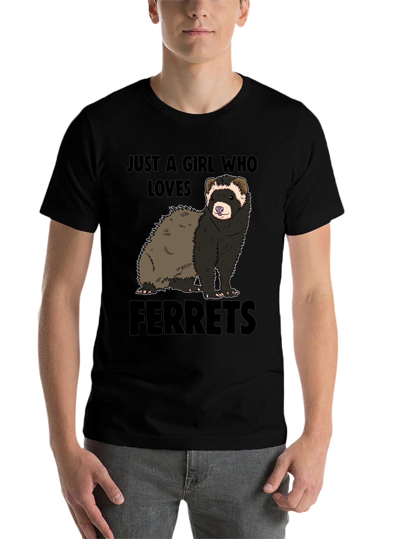 Black Ferret Lover T-Shirt - "Just a Girl Who Loves Ferrets" view 7