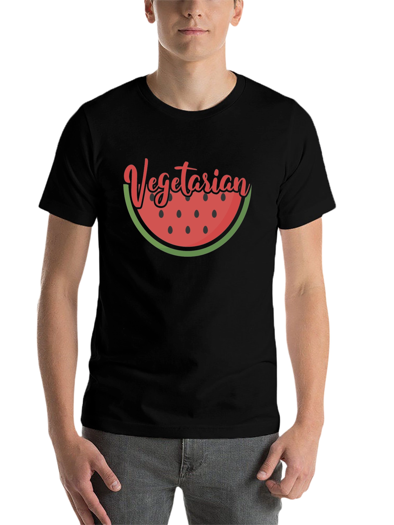 Black Vegetarian Watermelon Slice Graphic Tee view 7