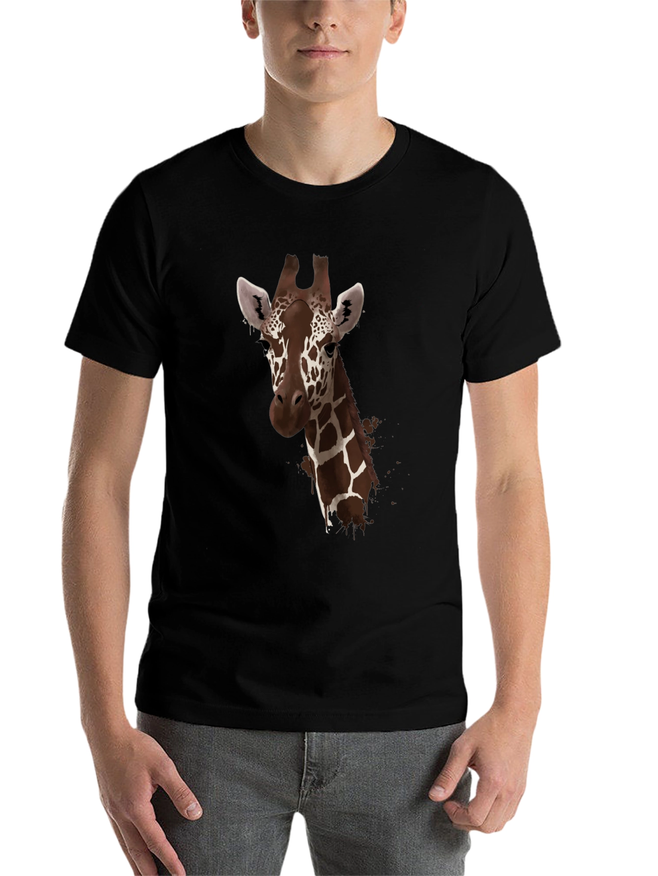 Black Giraffe Print Black T-Shirt - Stylish Animal Design view 7