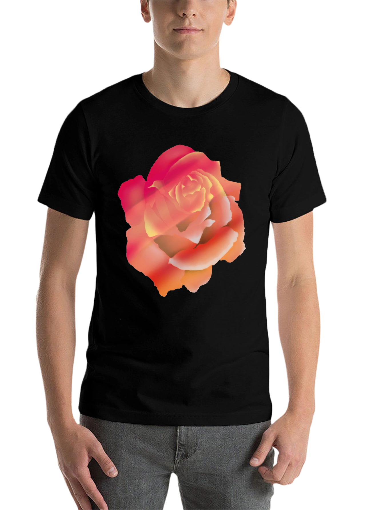 Black Bold Rose Graphic Black T-Shirt view 7