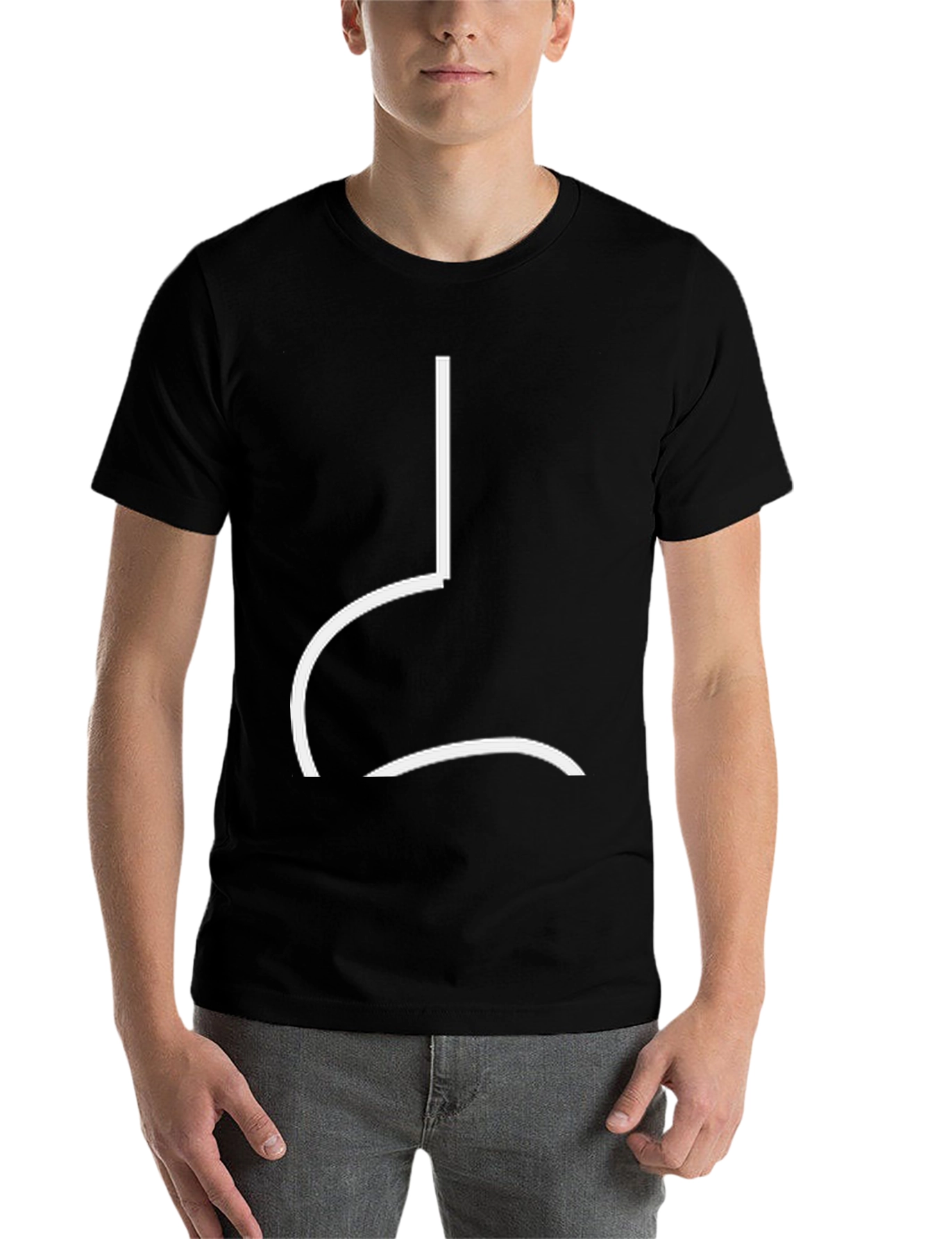 Black Minimalist Sad Face T-Shirt - Black Cotton Tee view 7