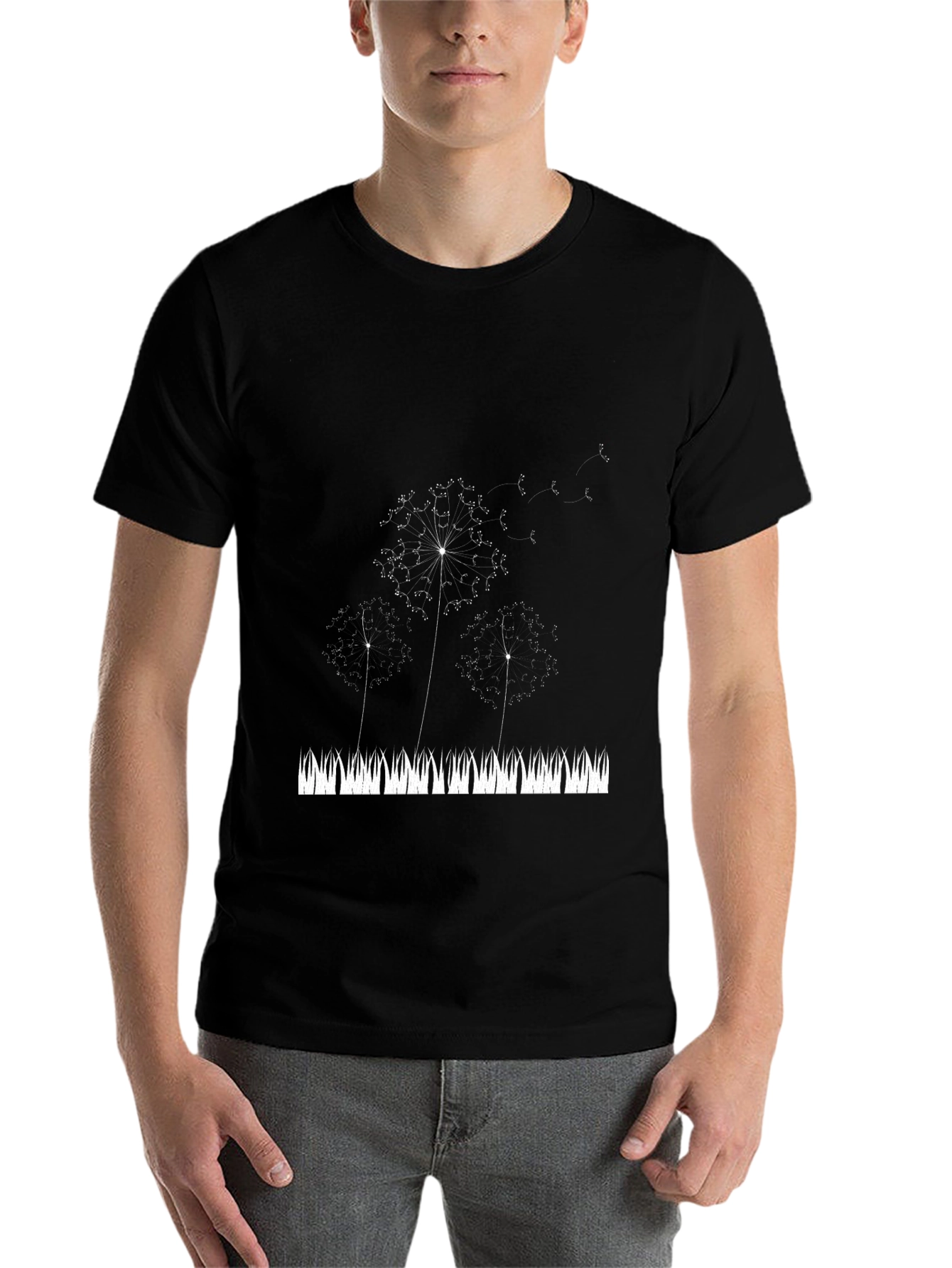 Black Dandelion Print Black T-Shirt view 7