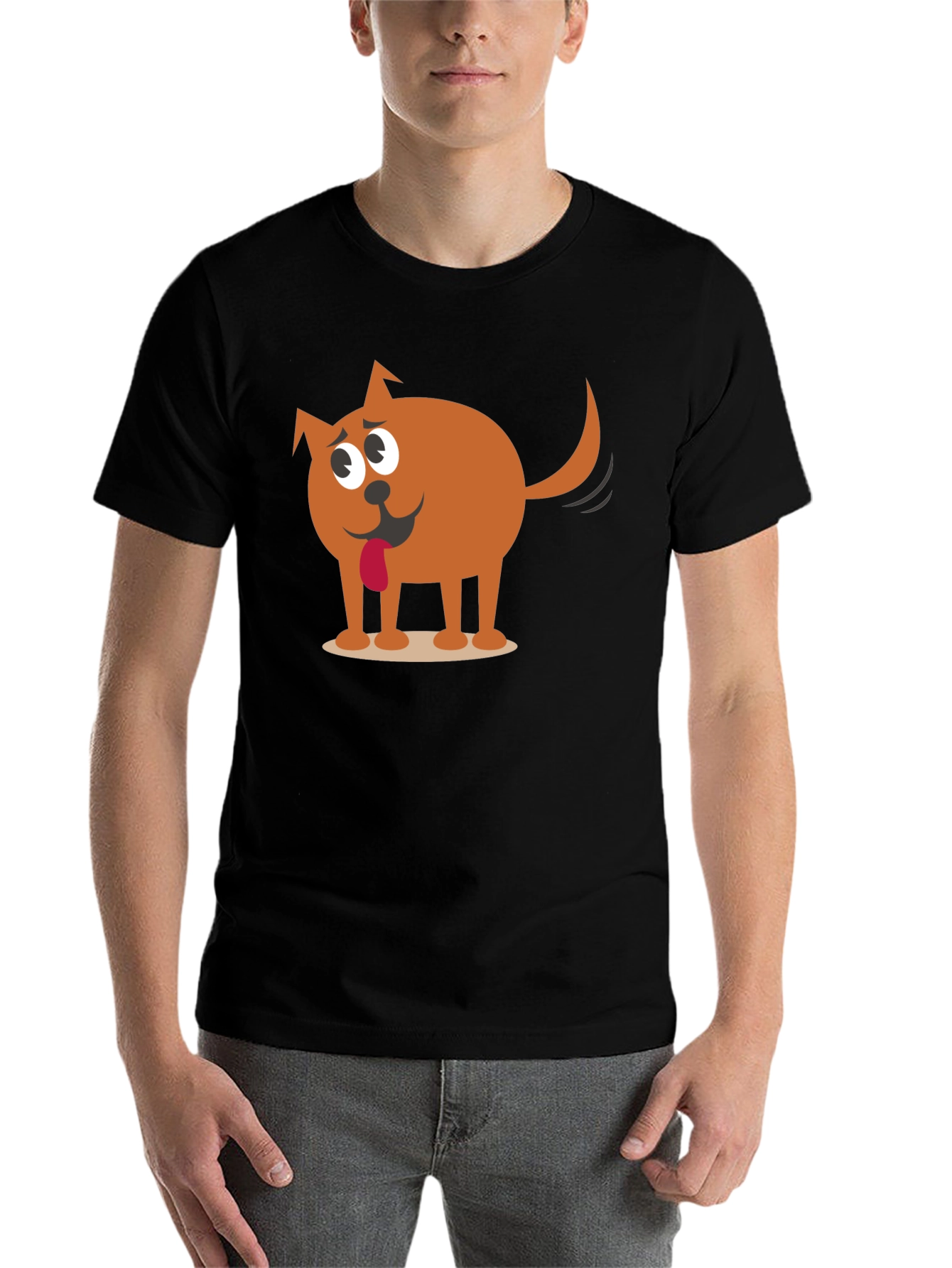 Black Funny Cartoon Dog Graphic Black T-Shirt view 7