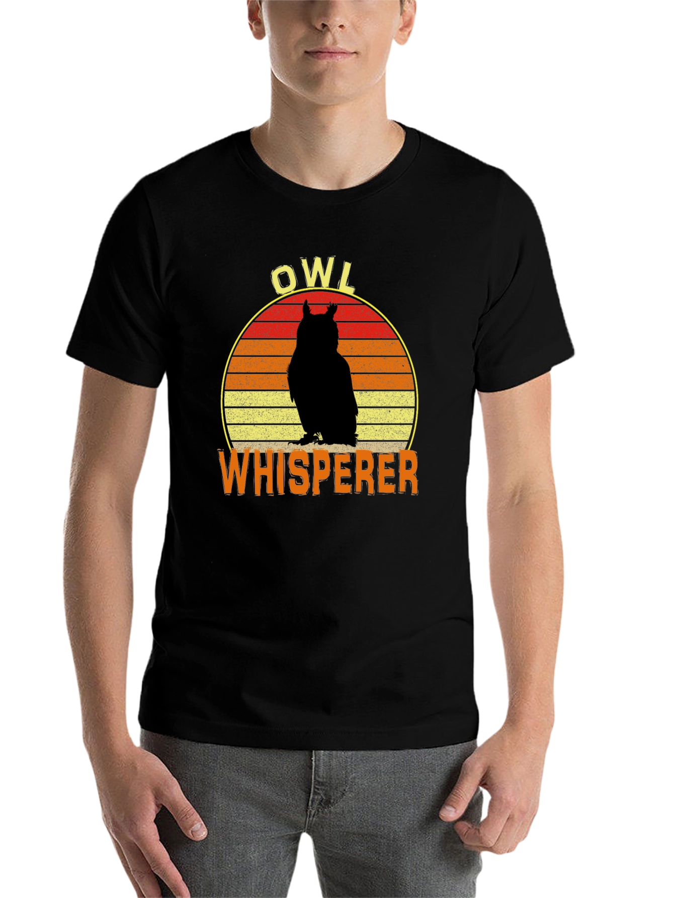 Black Owl Whisperer Retro Graphic T-Shirt view 7