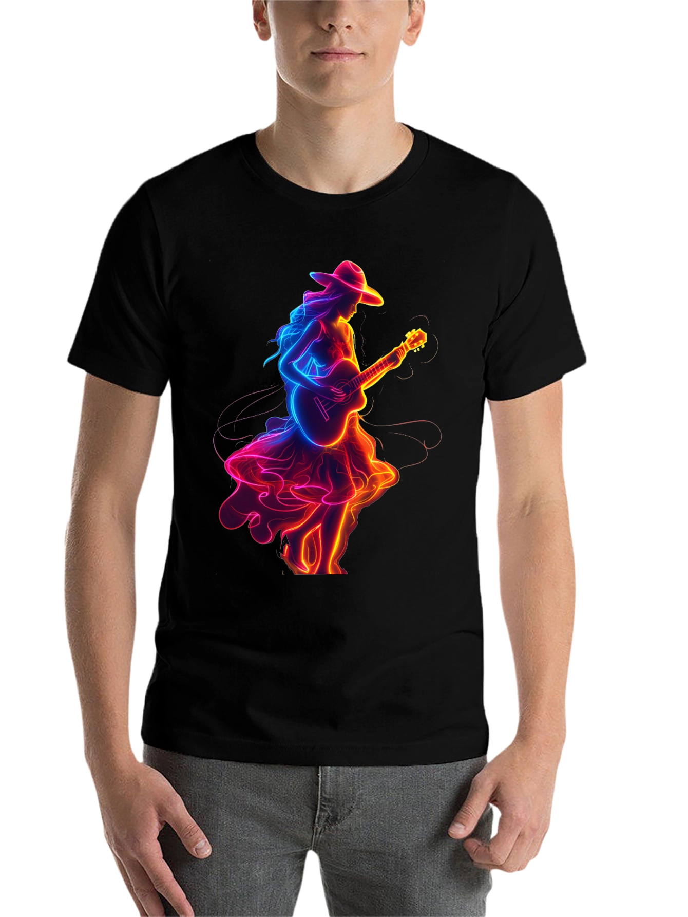 Black Neon Guitar Girl Graphic Tee view 7