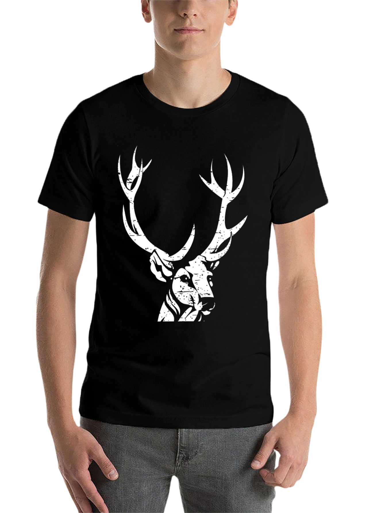 Black Deer Graphic Print Black T-Shirt view 7