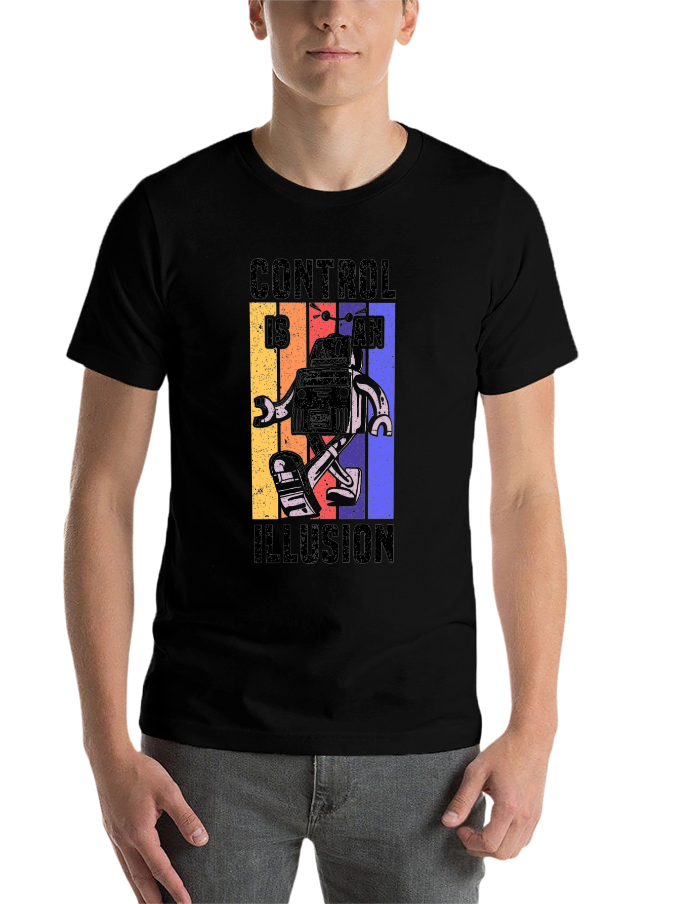 Black Control is an Illusion Robot Graphic Tee view 7