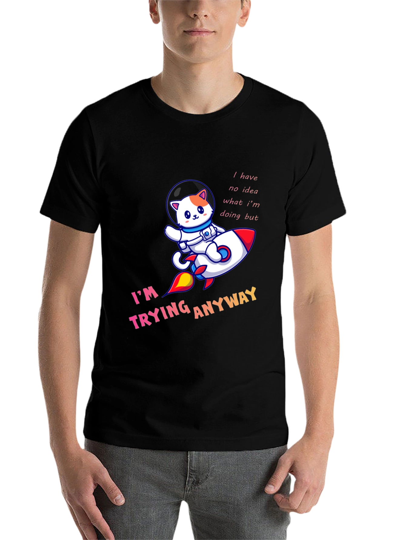 Black Cat Astronaut T-Shirt - "I'm Trying Anyway" view 7