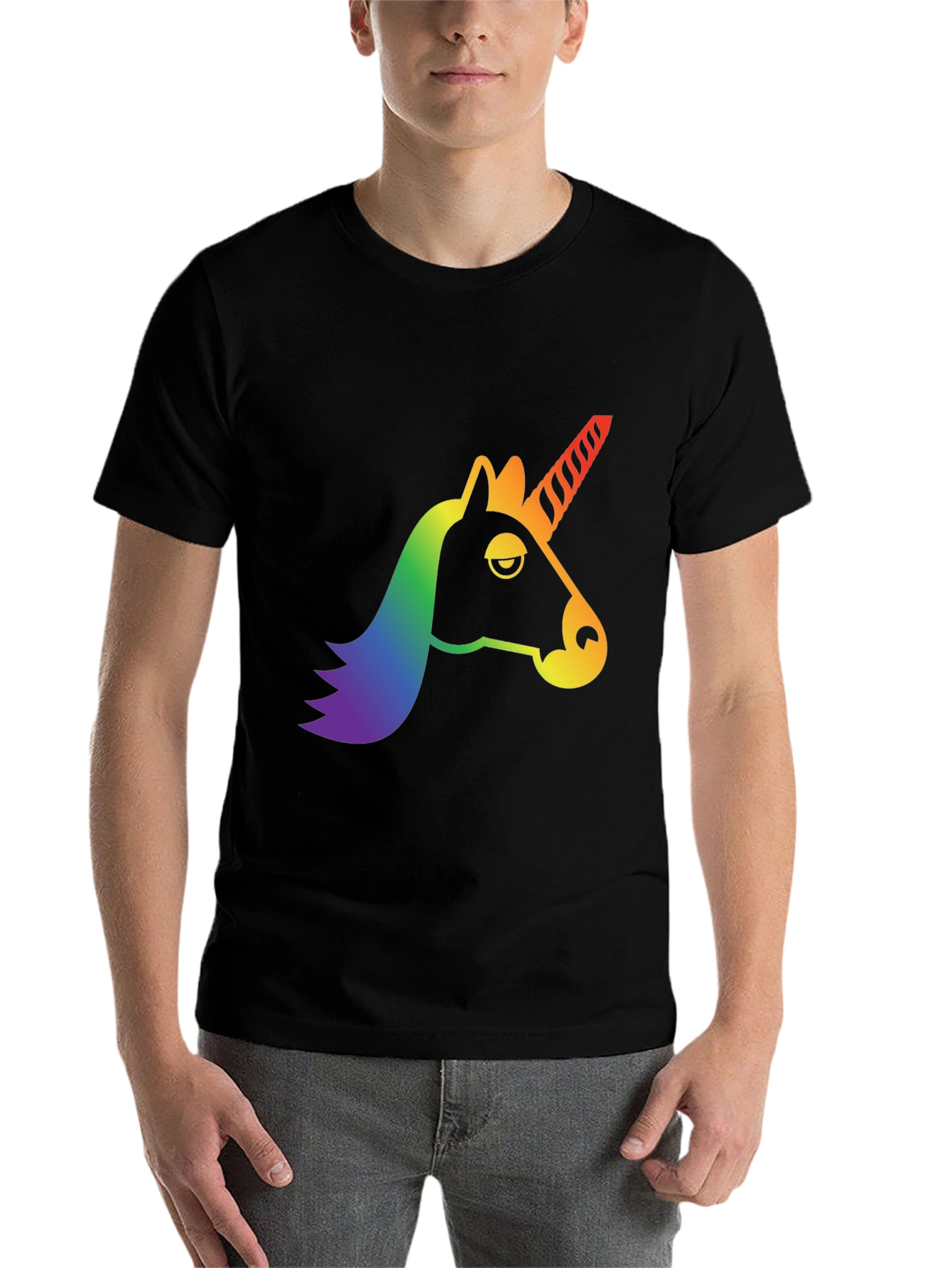 Black Rainbow Unicorn Graphic Tee - Men's Black T-Shirt view 7