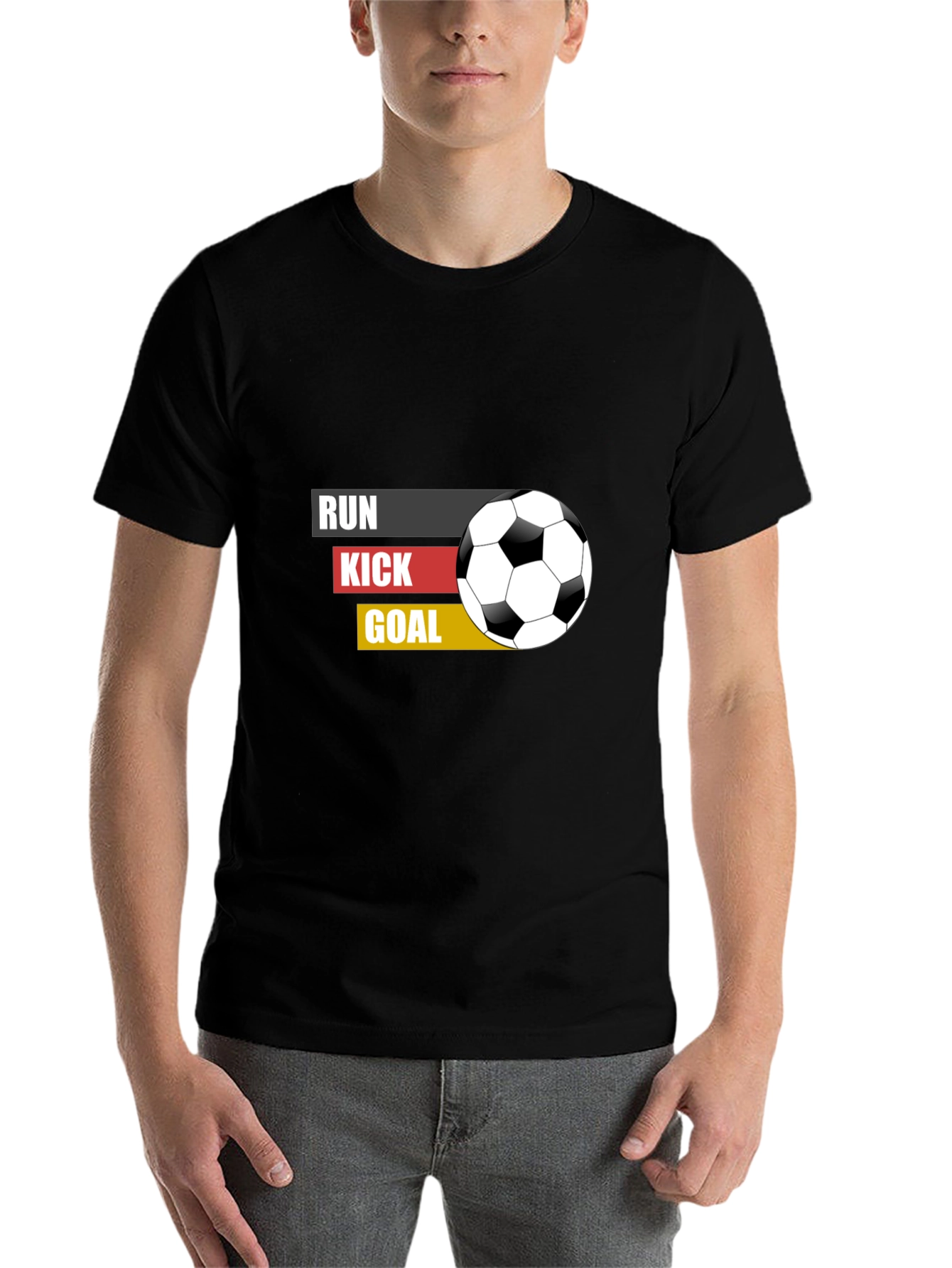 Black Run Kick Goal Soccer T-Shirt - Black view 7