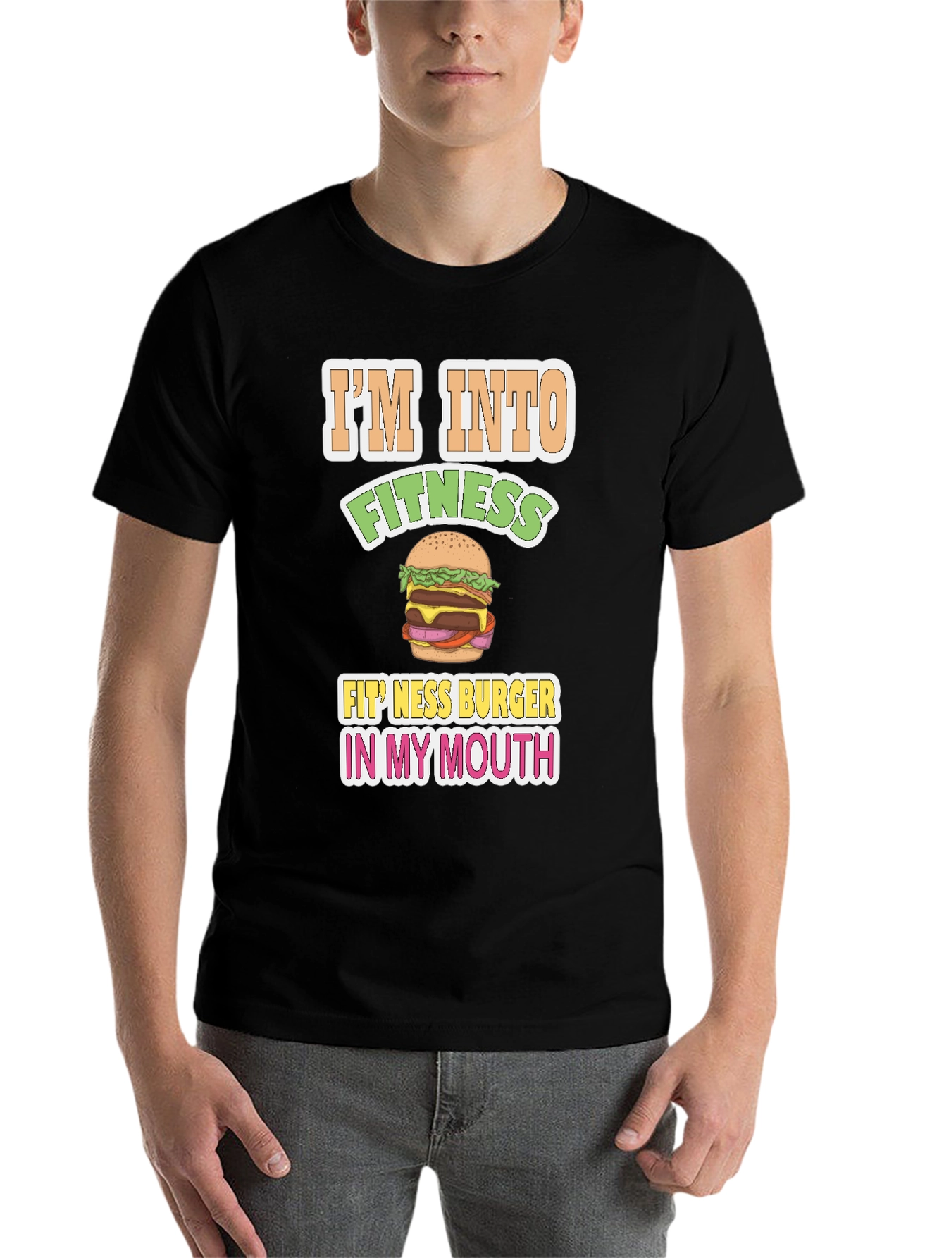 Black Funny Fitness Burger Graphic T-Shirt view 7