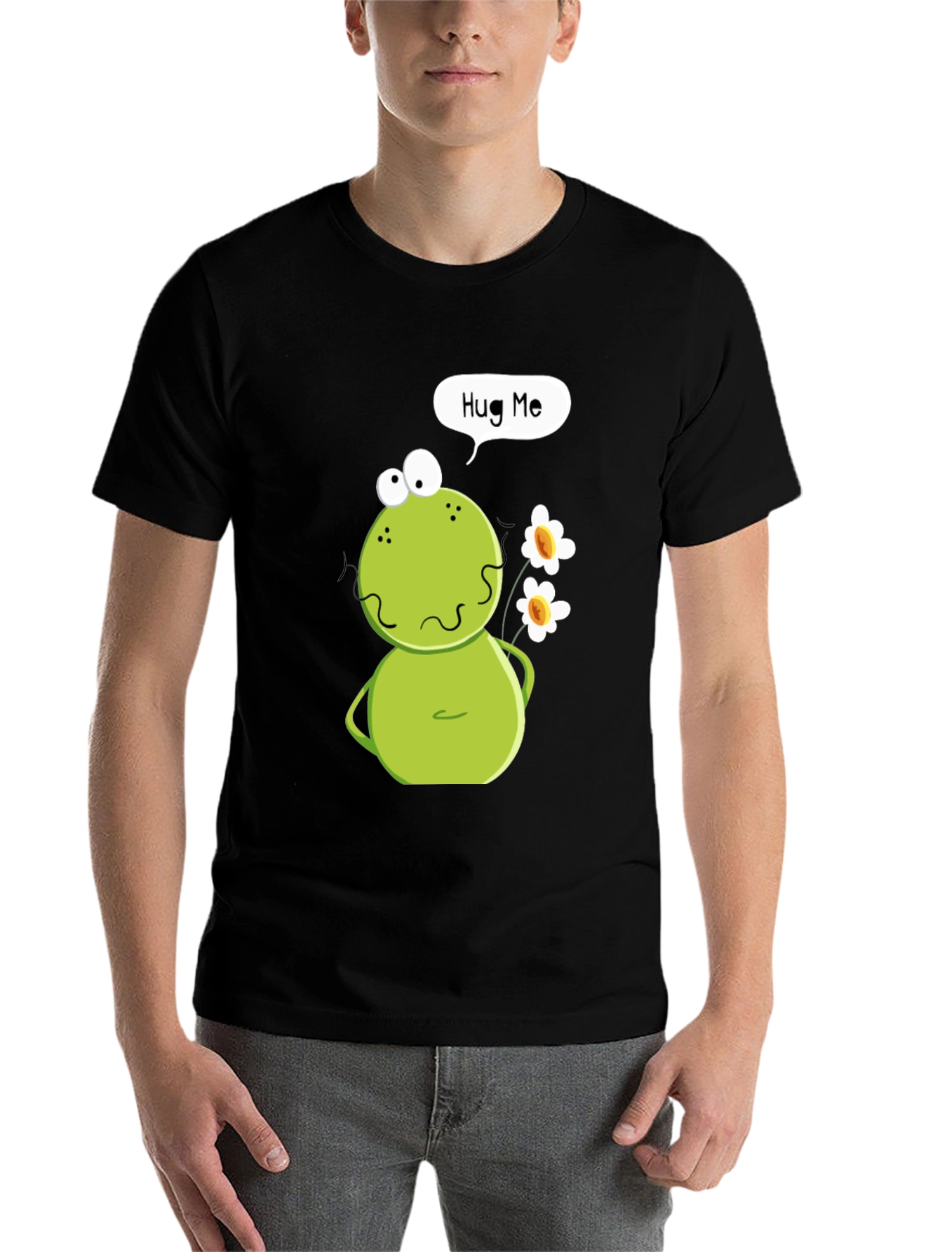 Black Funny Frog Hug Me Graphic T-Shirt view 7