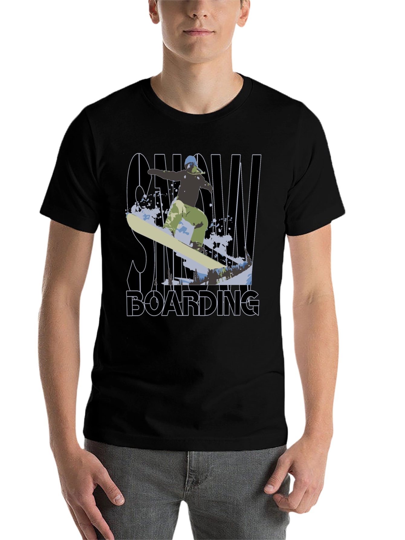 Black Snowboarding Graphic Tee - Black Cotton T-Shirt view 7