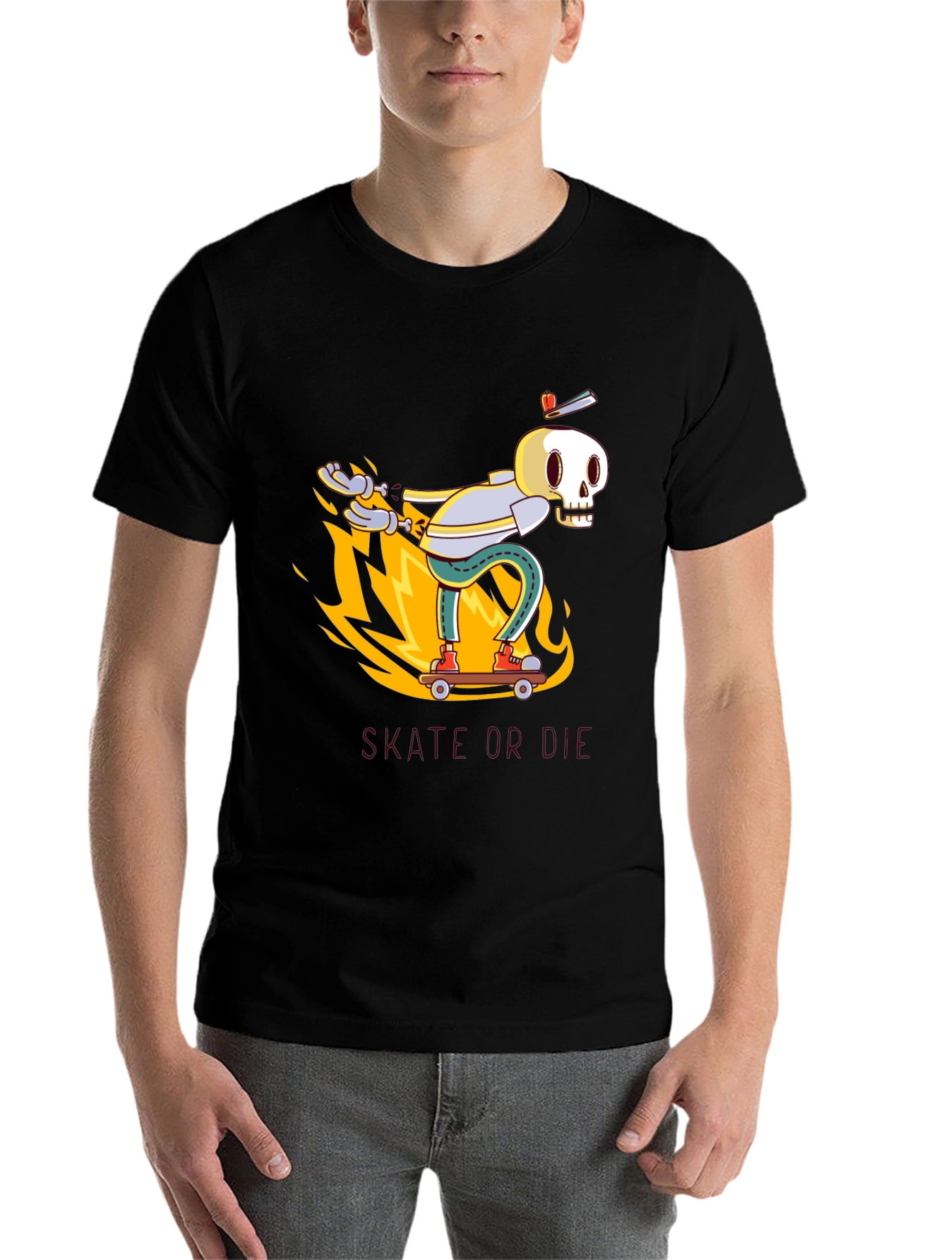 Black Skate or Die Black Graphic Tee - Skeleton Skateboarder view 7