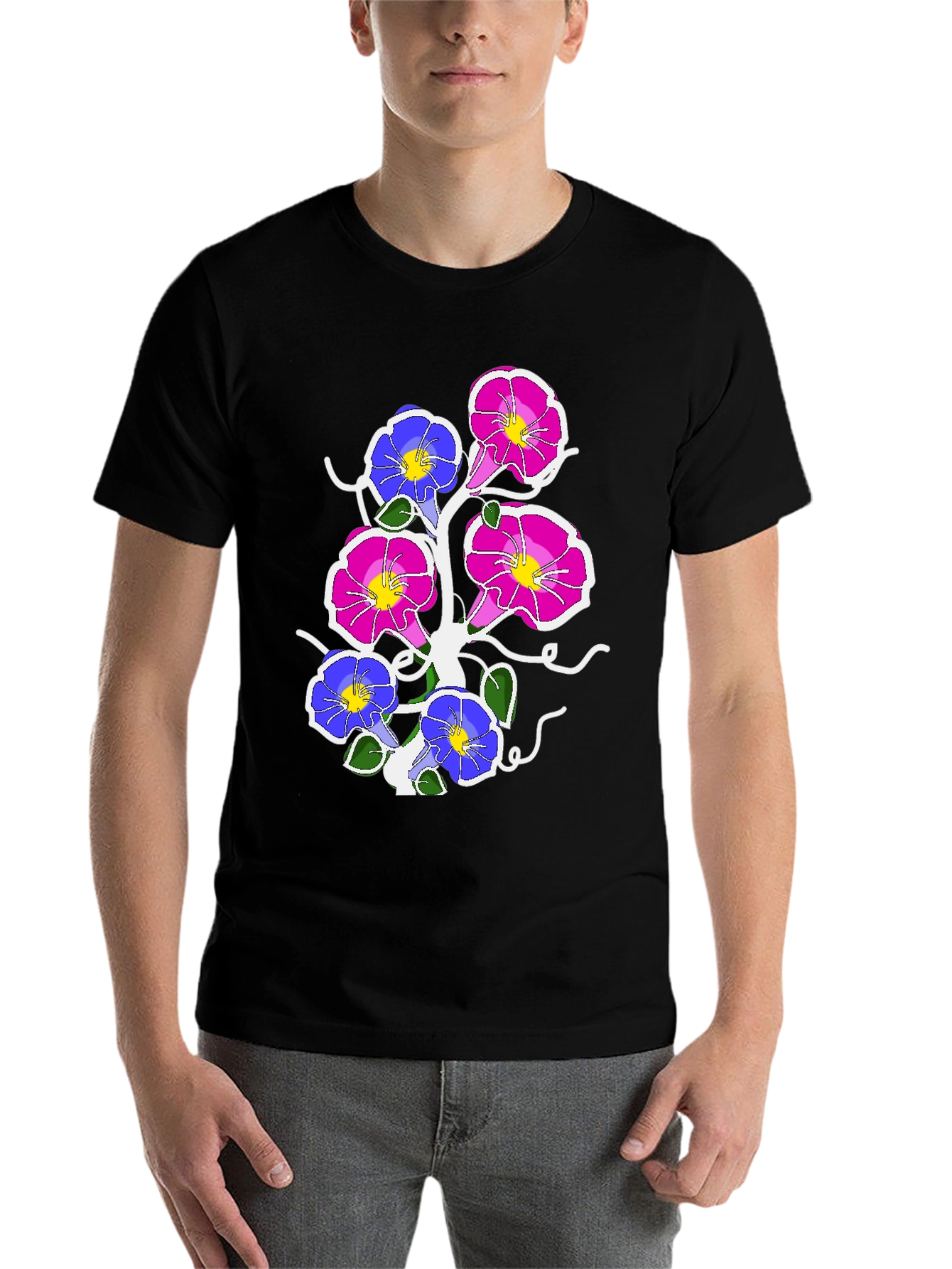 Black Floral Graphic Print Tee - Men's Black T-Shirt view 7