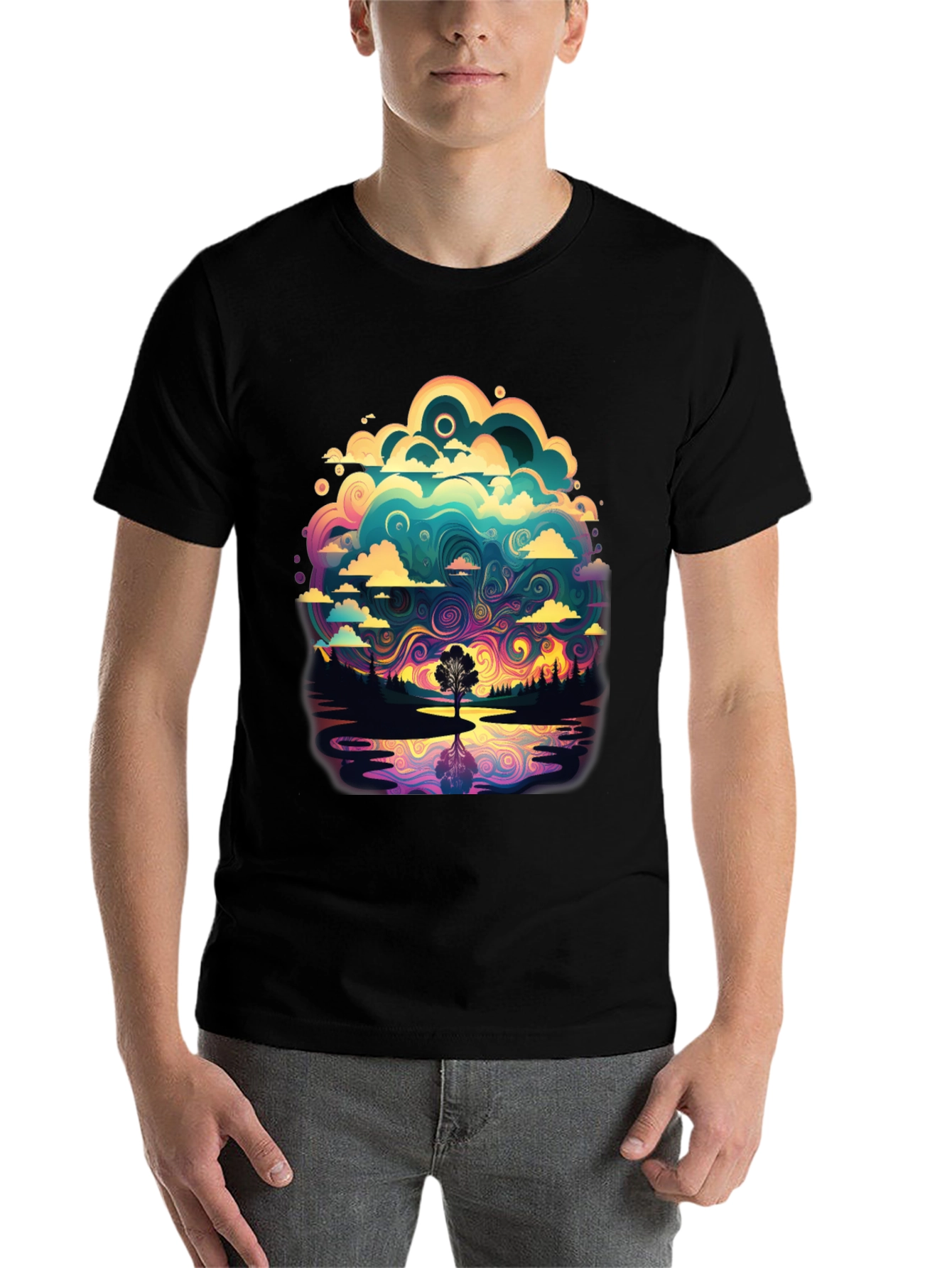 Black Vivid Psychedelic Nature T-Shirt view 7