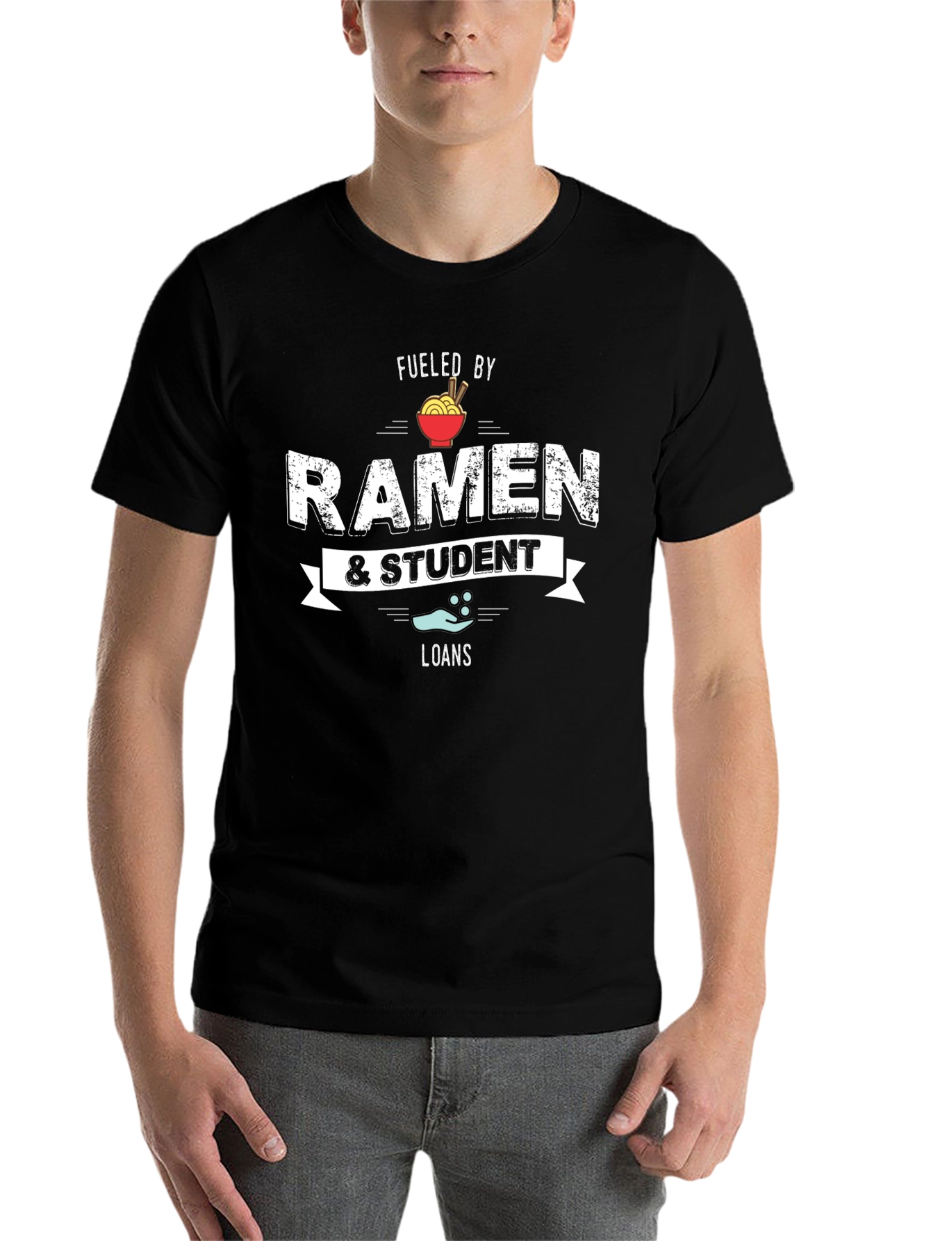 Black Fueled by Ramen & Student Loans Graphic T-Shirt view 7