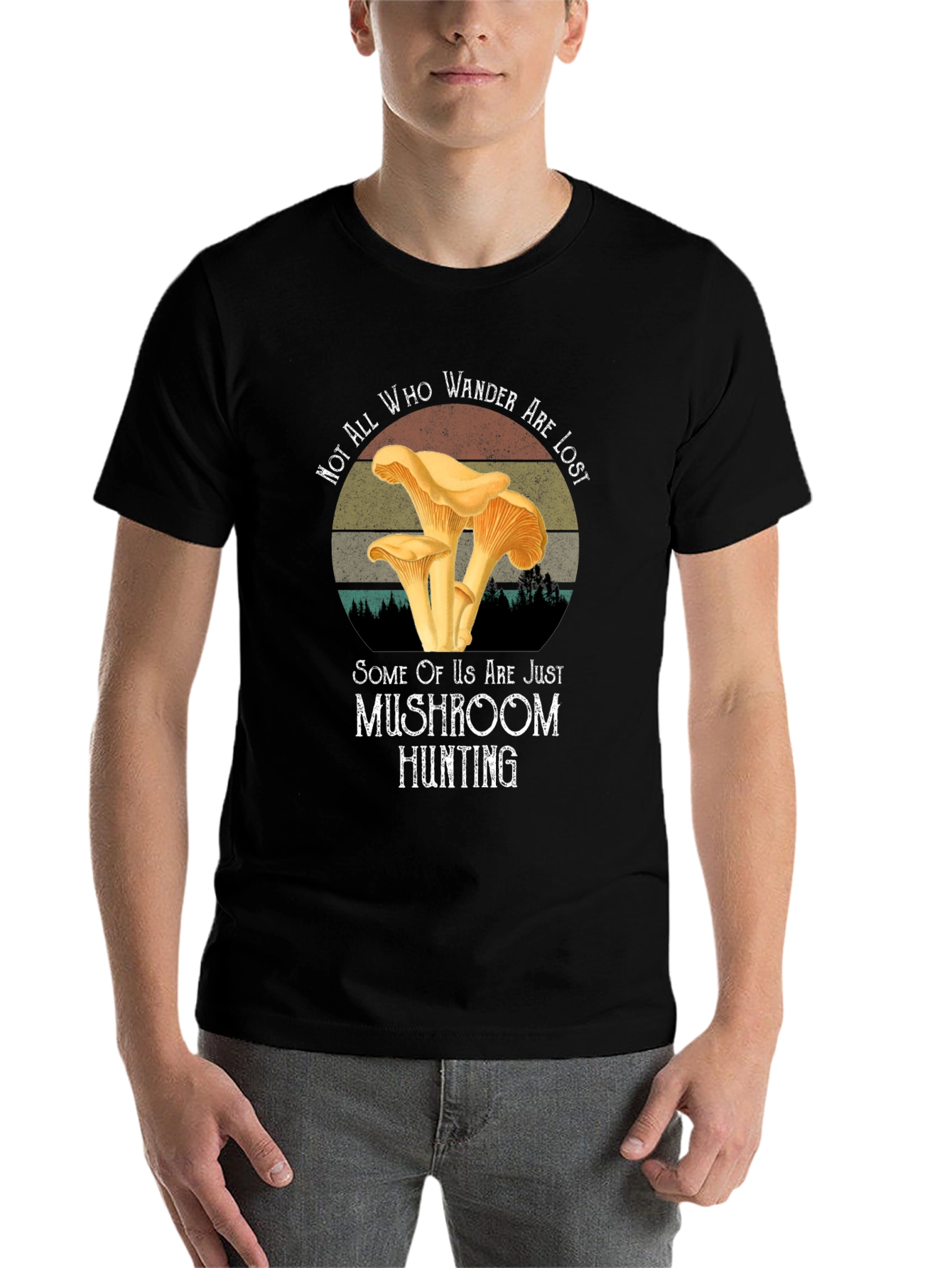 Black Mushroom Hunting T-Shirt - Not All Who Wander Are Lost view 7