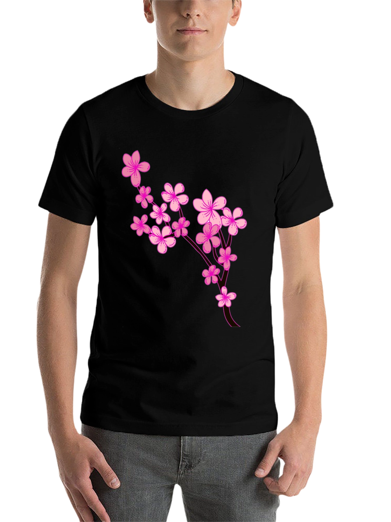 Black Floral Blossom Graphic Tee - Stylish Black T-Shirt view 7