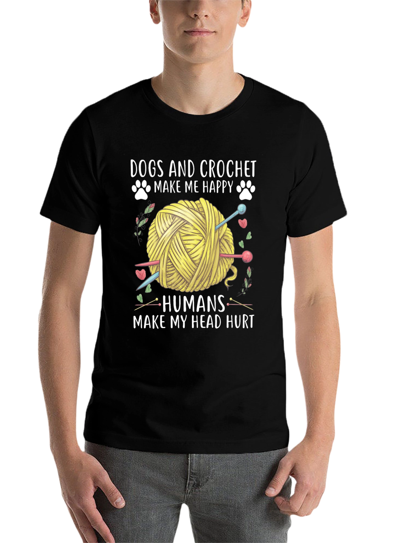 Black Dogs & Crochet Make Me Happy T-Shirt view 7