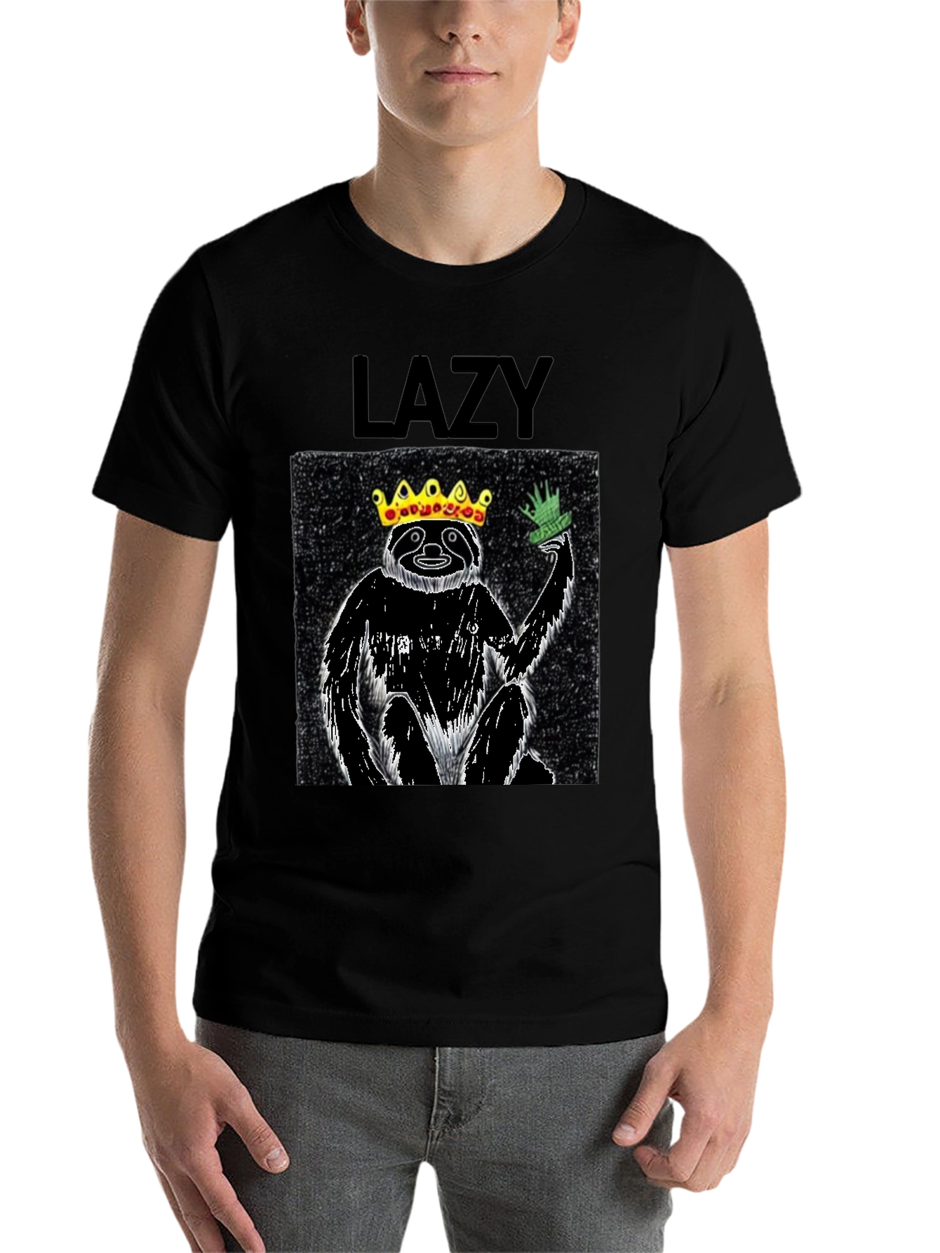 Black Lazy King Sloth Graphic Tee - Black Cotton T-Shirt view 7