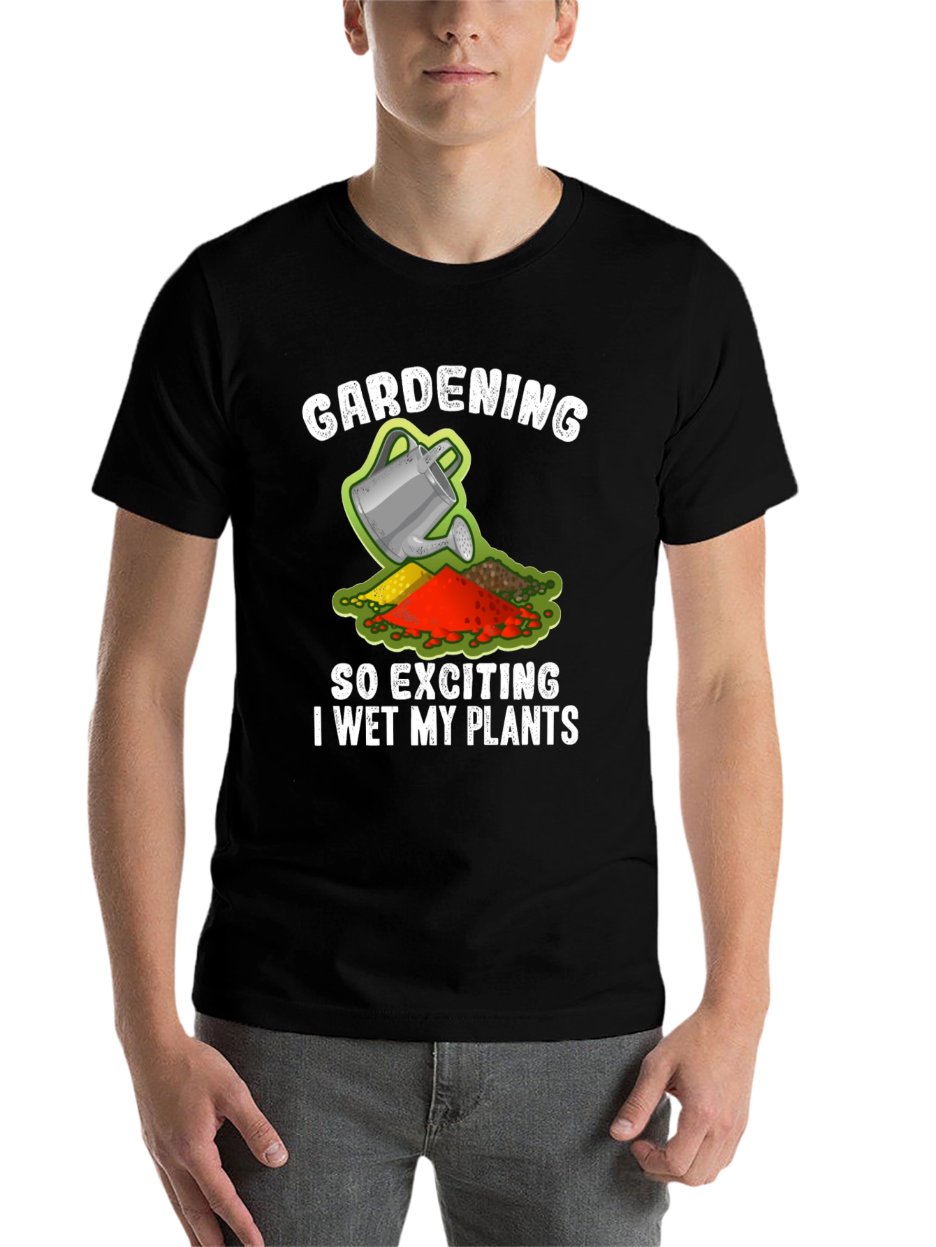 Black Gardening Humor T-Shirt - I Wet My Plants Funny view 7