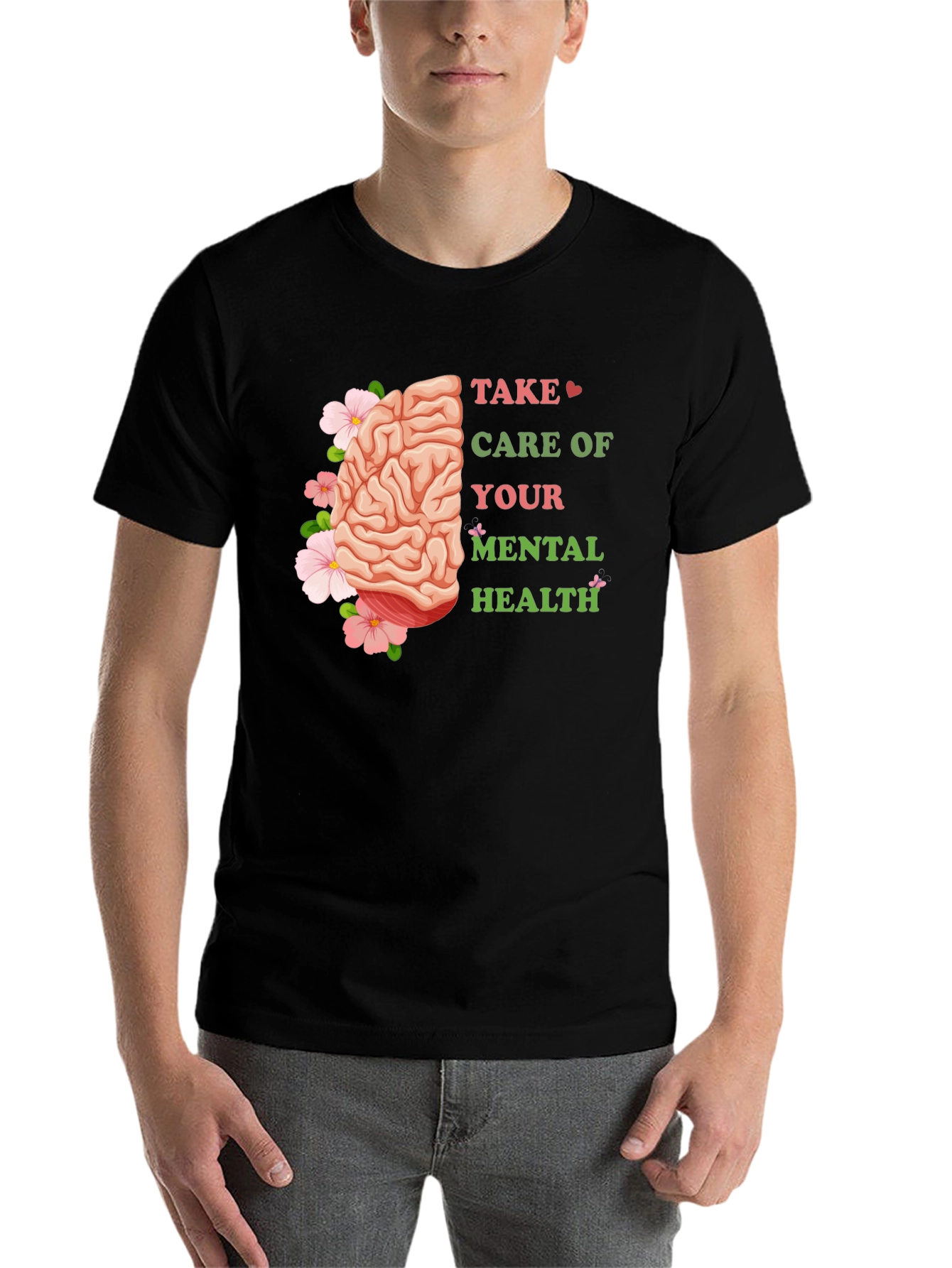 Black Mental Health Awareness T-Shirt: Floral Brain Design view 7