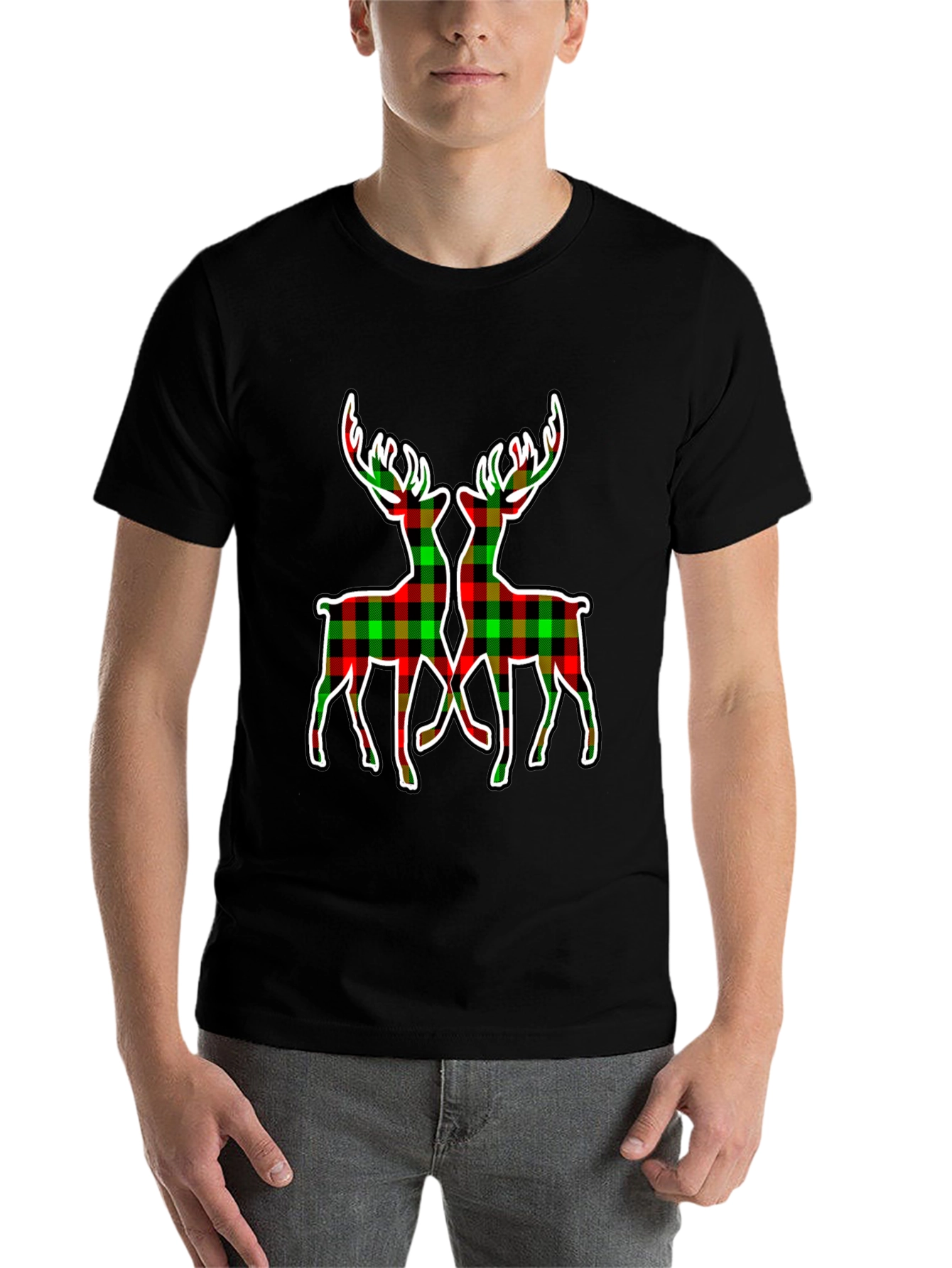 Black Plaid Deer Graphic Tee - Holiday Style view 7