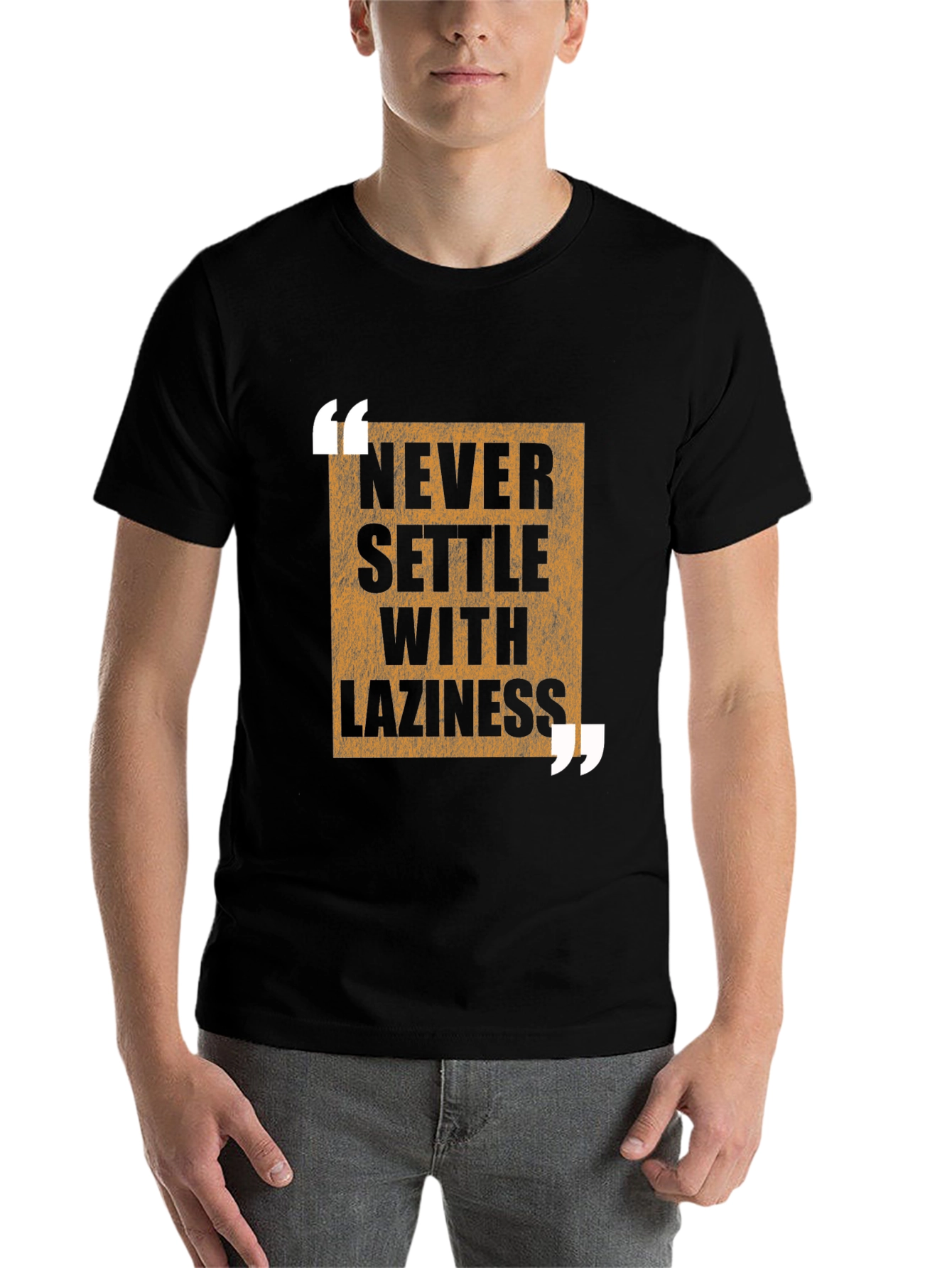 Black Never Settle with Laziness T-Shirt view 7