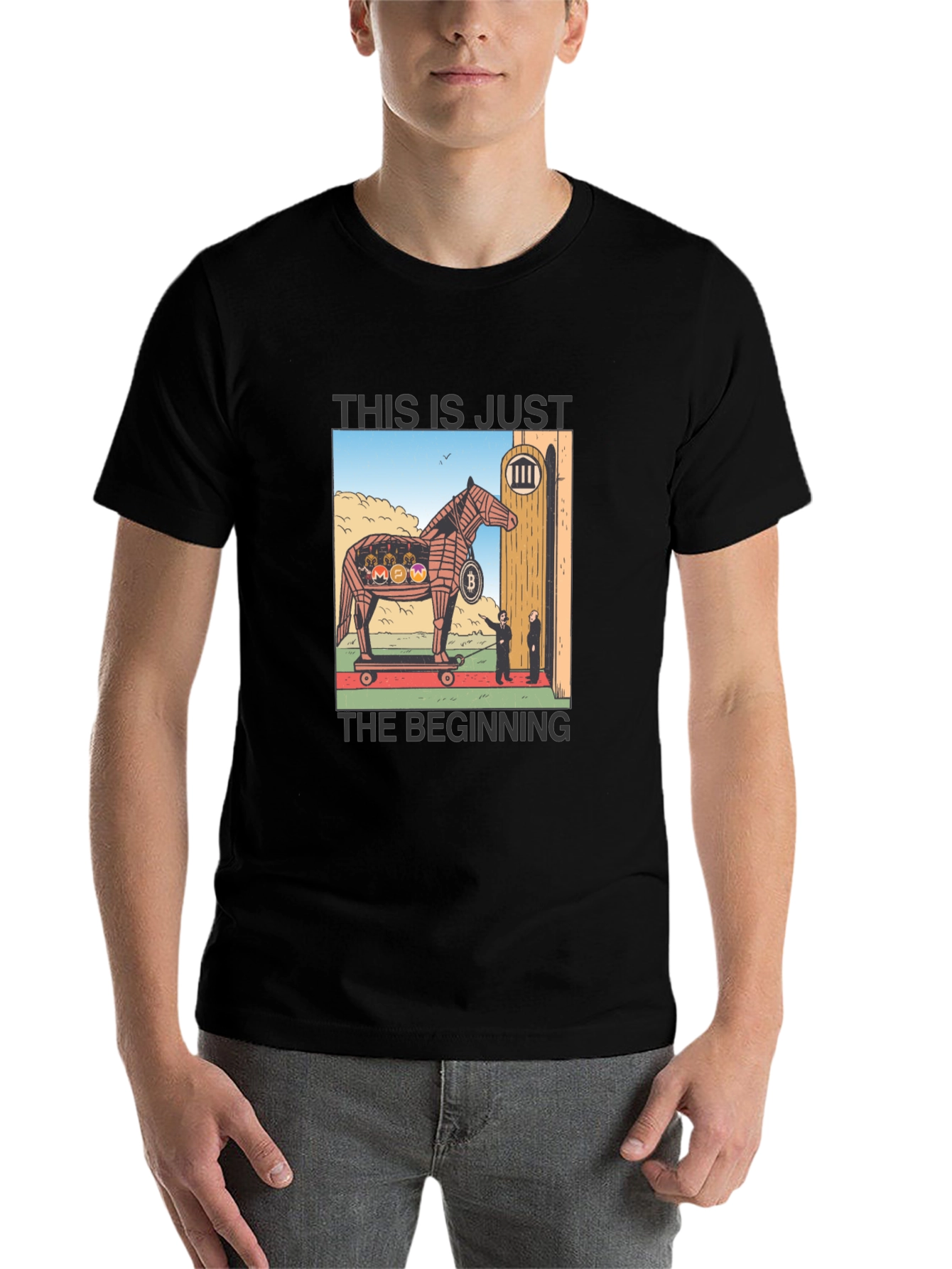 Black Crypto Trojan Horse T-Shirt - Bitcoin & Altcoins view 7