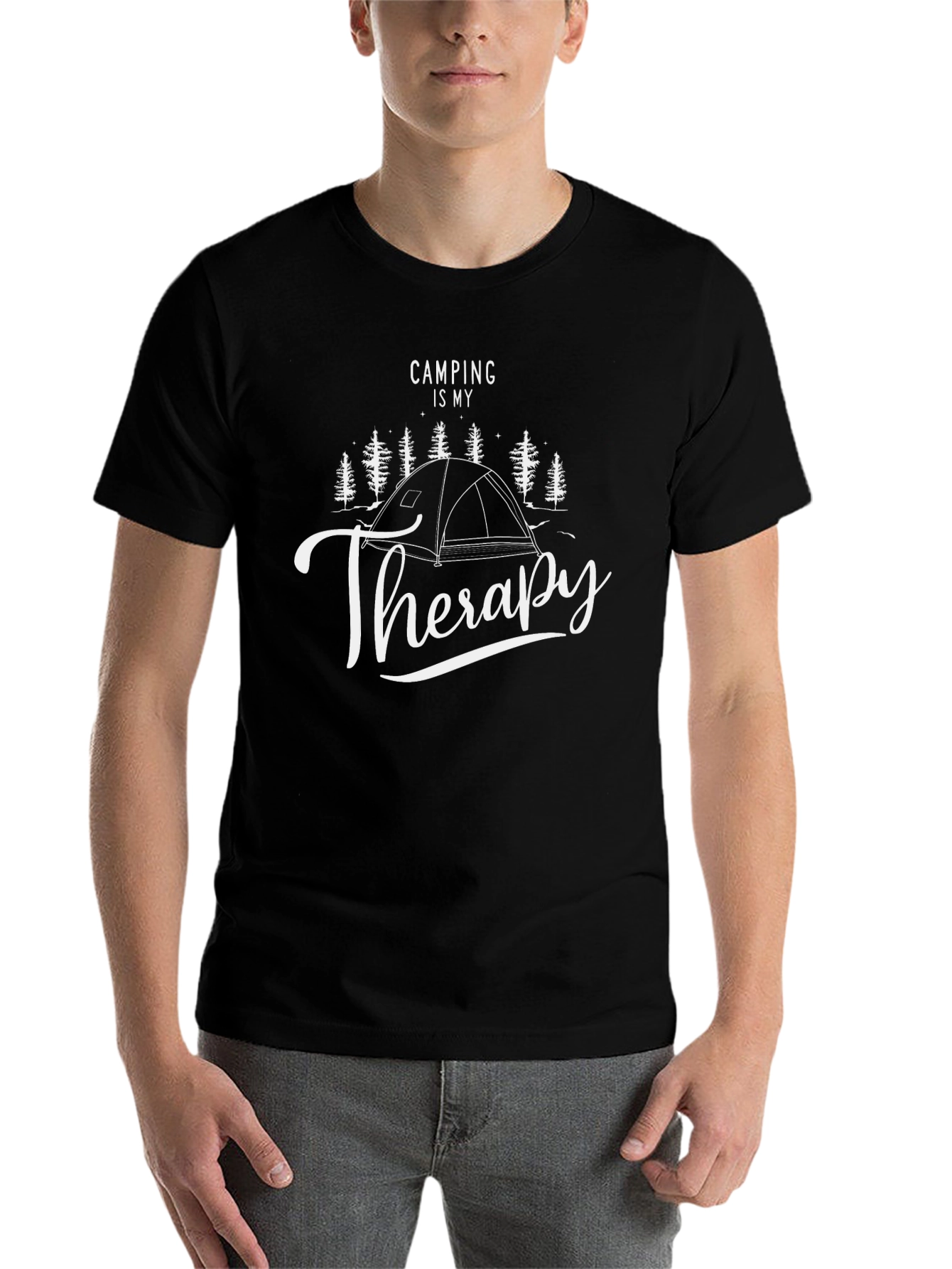 Black Camping is My Therapy Graphic Tee - Black Cotton T-Shirt view 7