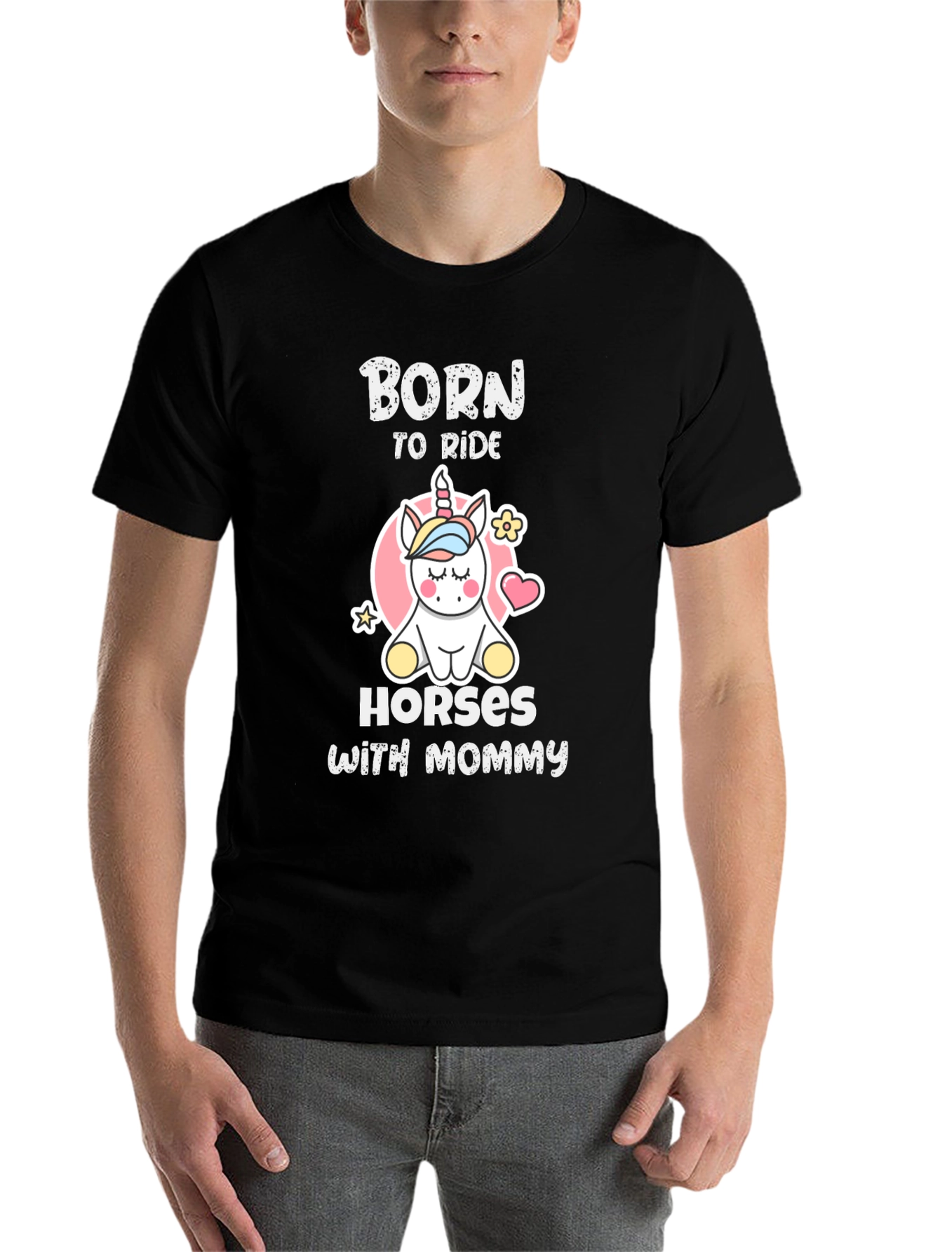 Black Born To Ride Horses With Mommy T-Shirt view 7