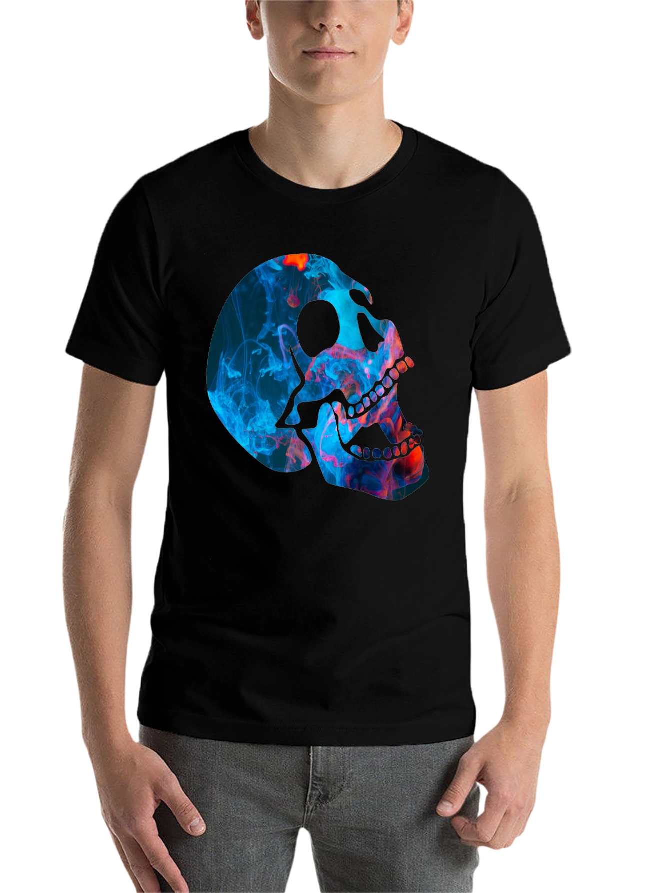 Black Smoky Skull Graphic T-Shirt - Black view 7
