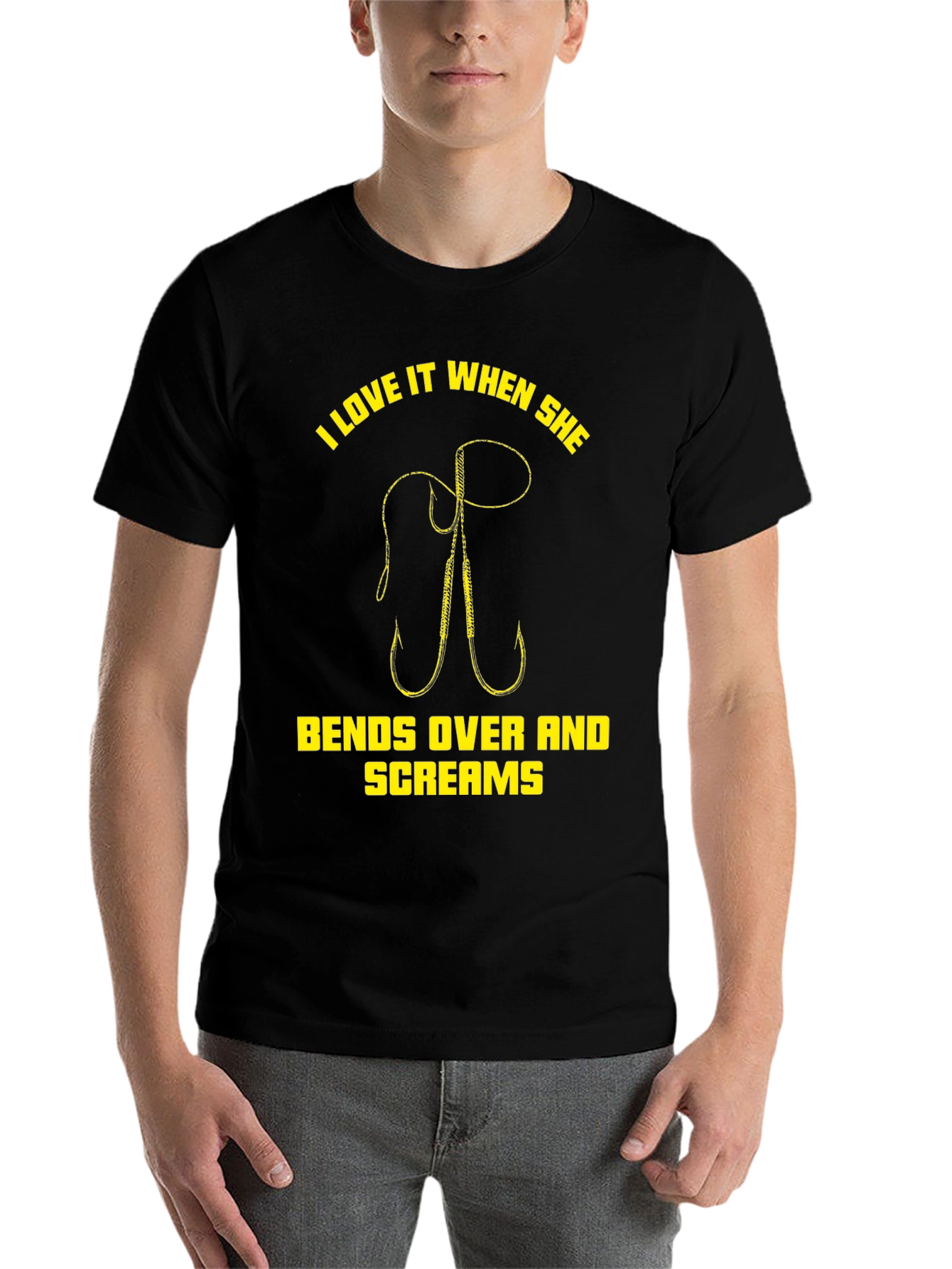 Black I Love It When She Bends Over Fishing T-Shirt view 7