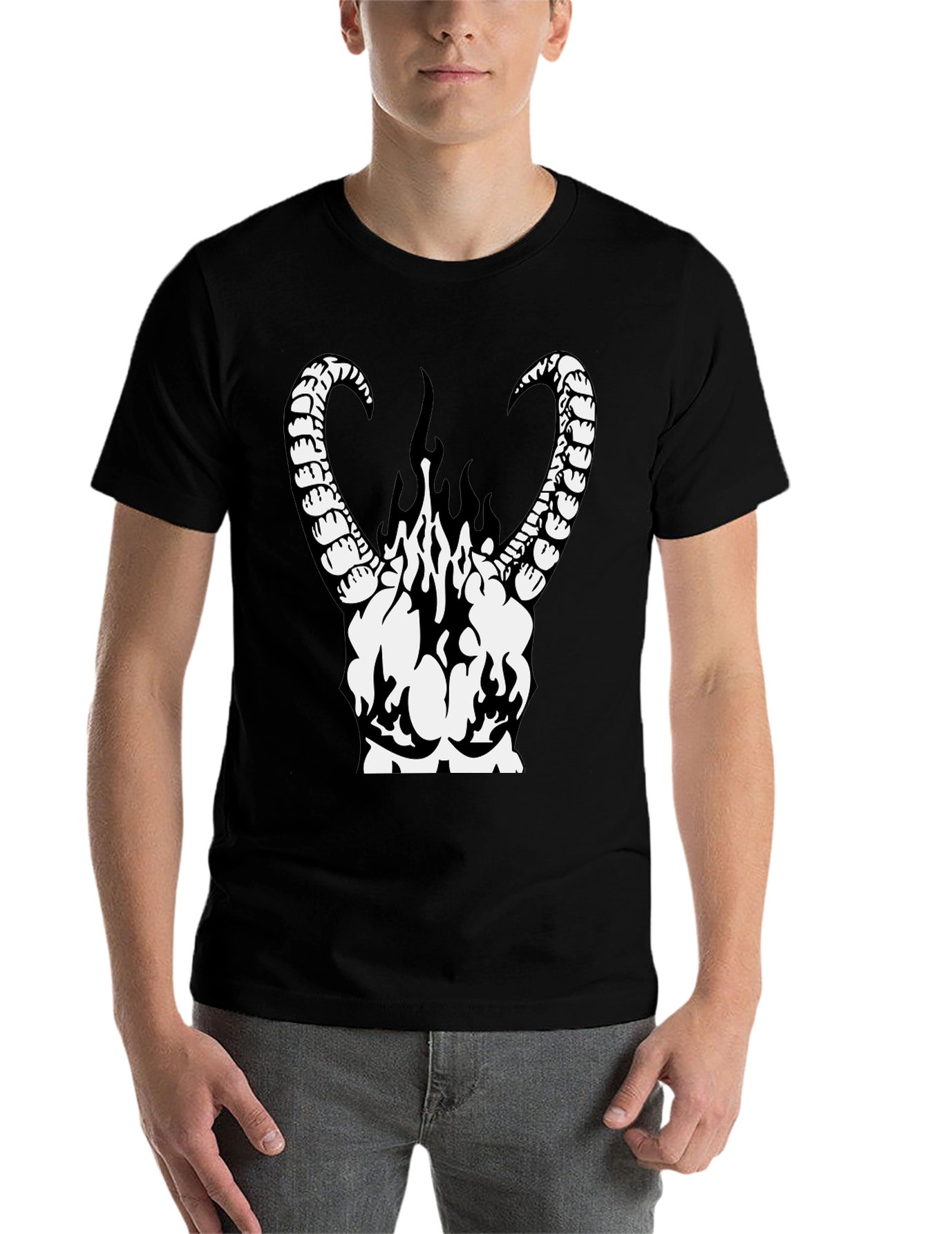 Black Infernal Horns Graphic T-Shirt - Black Cotton Tee view 7