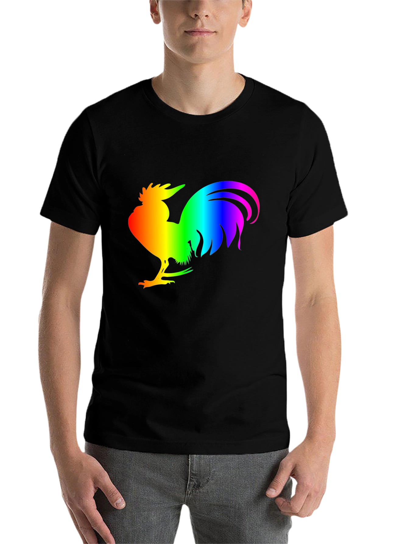 Black Rainbow Rooster Graphic Tee - Black Cotton Comfort view 7